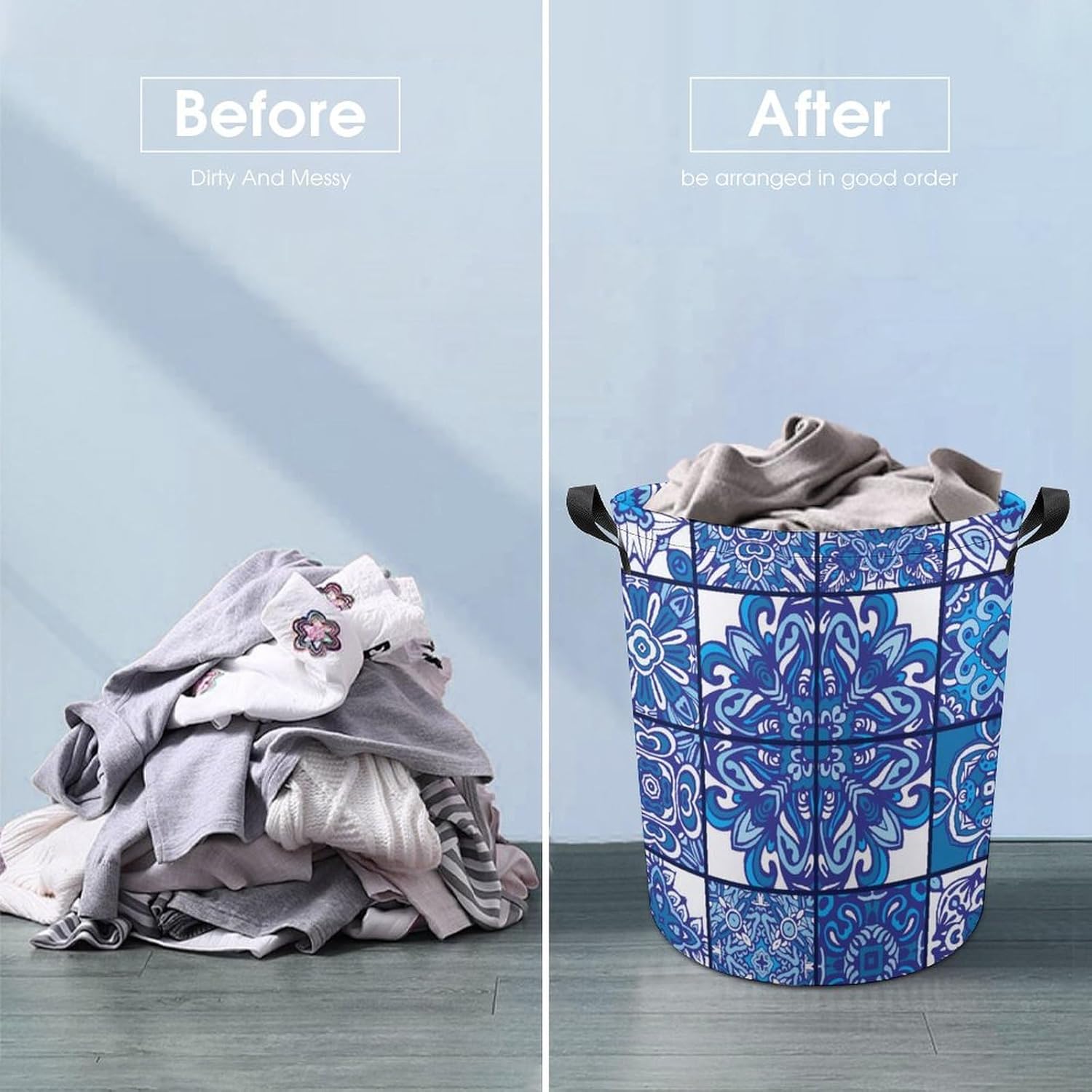 Blue Ethnic Tiles Geometric Laundry Hamper