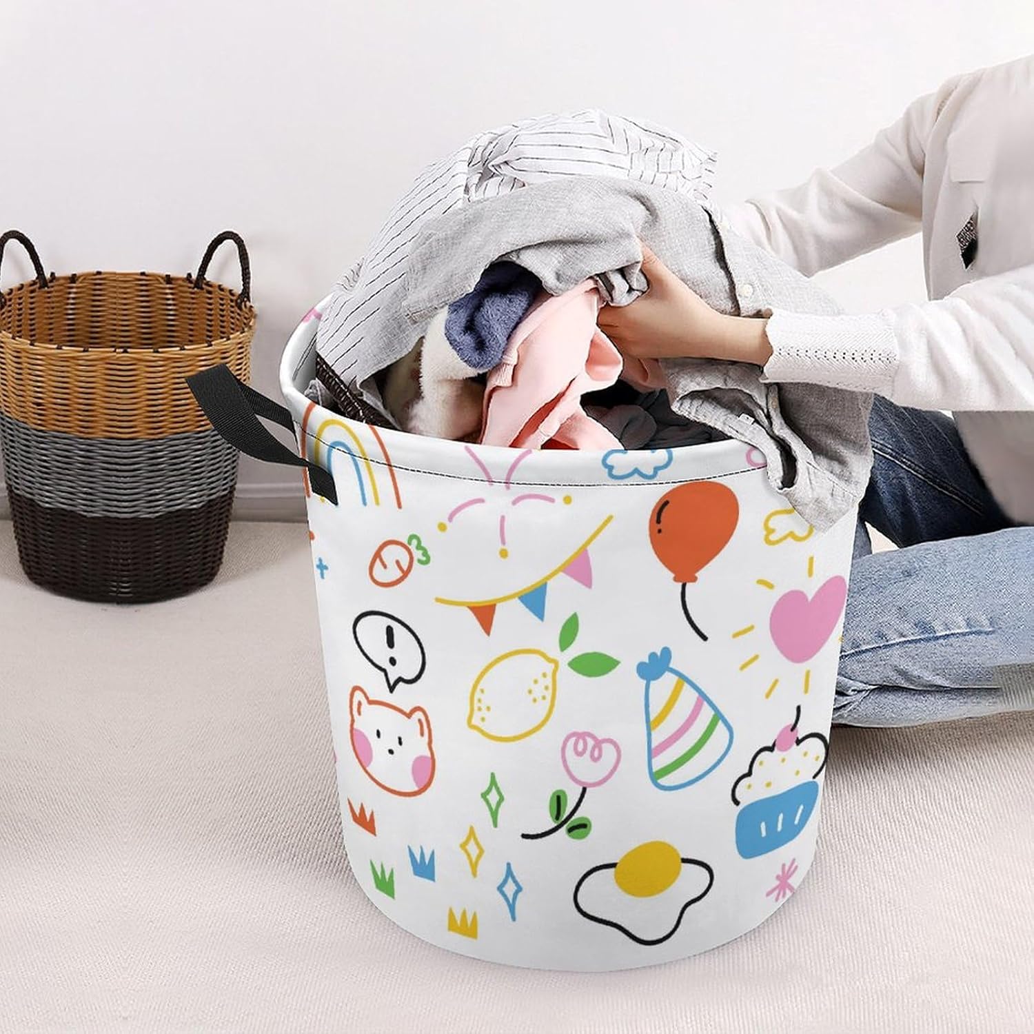 MEIKKO Cuddliest Doodle Rainbow Laundry Hamper