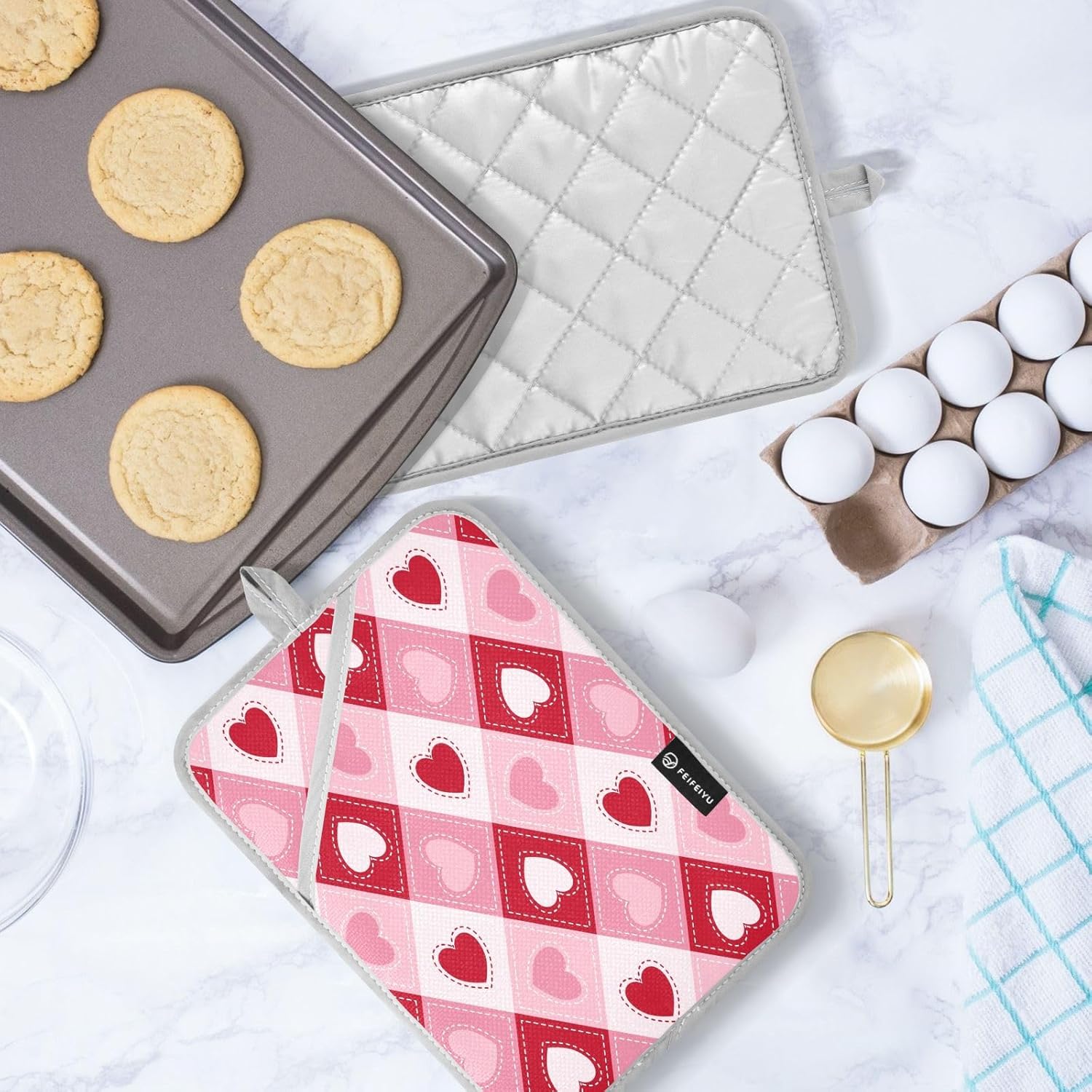 Kcldeci Heart-Plaid 2-Pack Heat-Resistant Potholders
