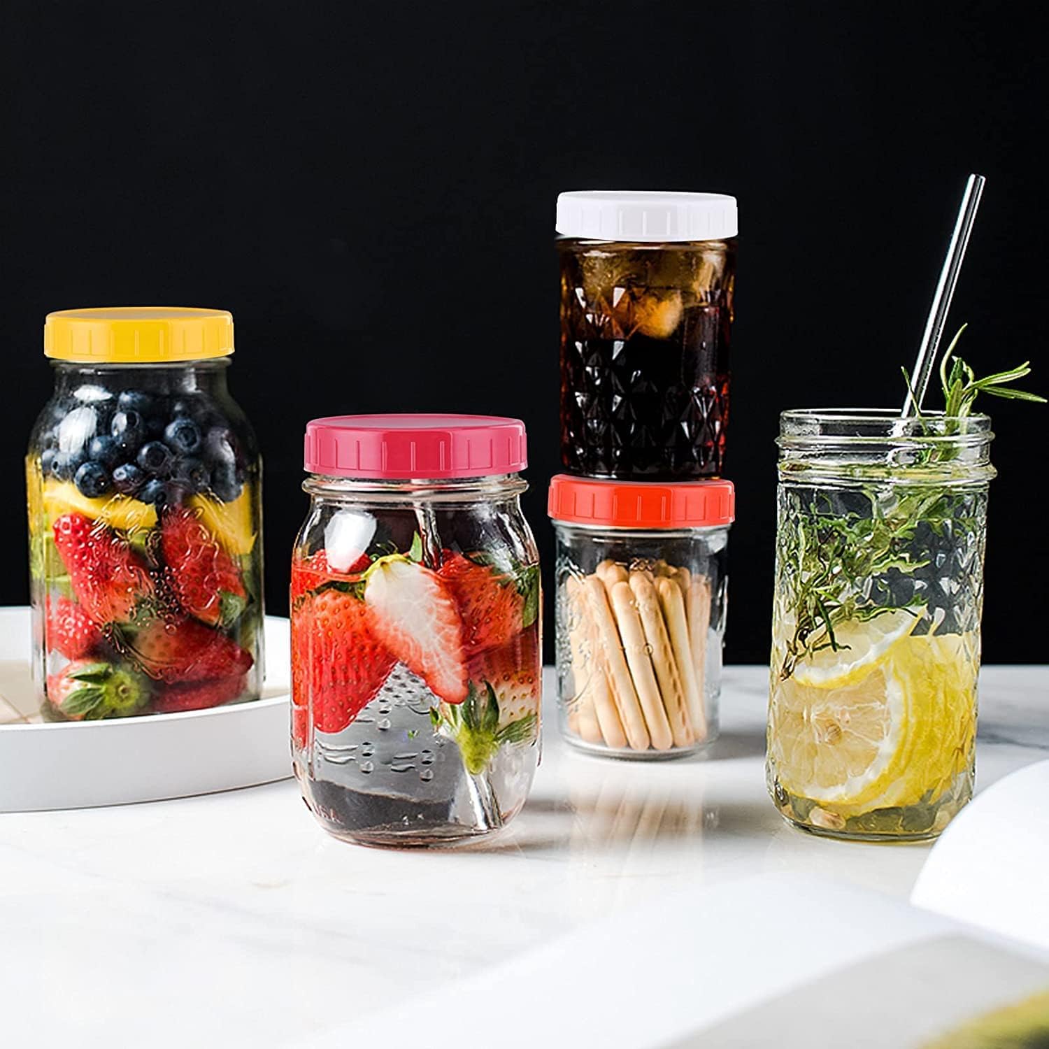 Pizga Plastic Mason Jar Lids 8pcs Leak-Proof Leak-Resistant Orange