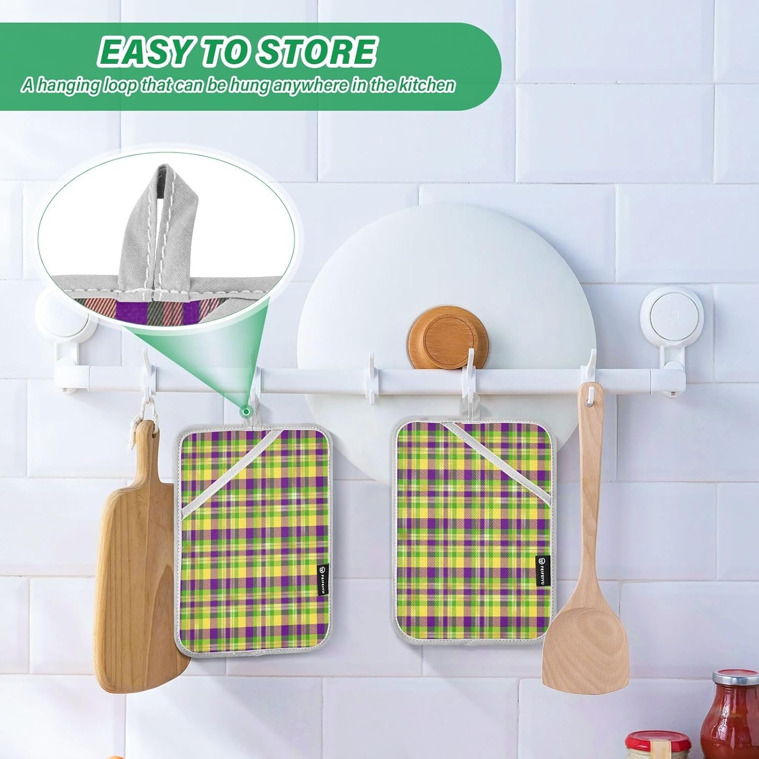 Kcldeci Mardi Gras Plaid Heat-Resistant Potholder Set 2-Pack