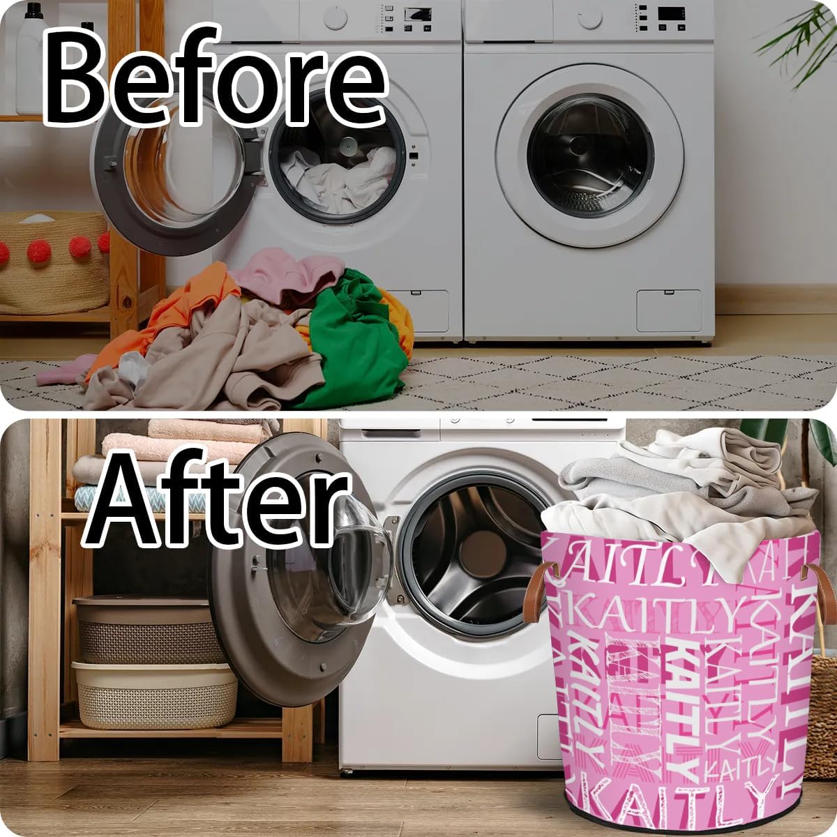 Personalized Pink Storage Tote - Waterproof Collapsible Laundry Basket