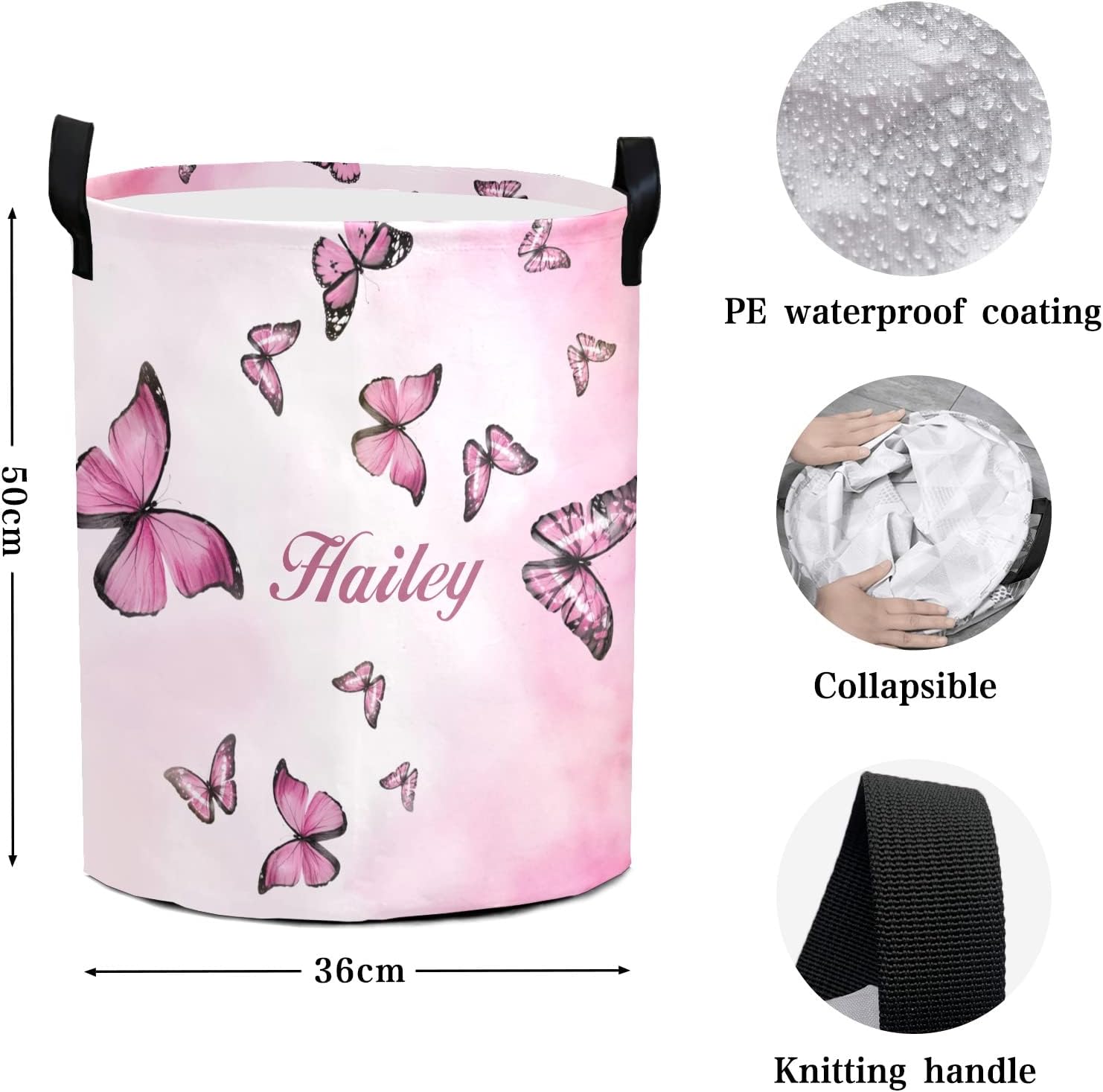 Personalized Travel Laundry Basket with Handle Waterproof Foldable for Home Bathroom Use