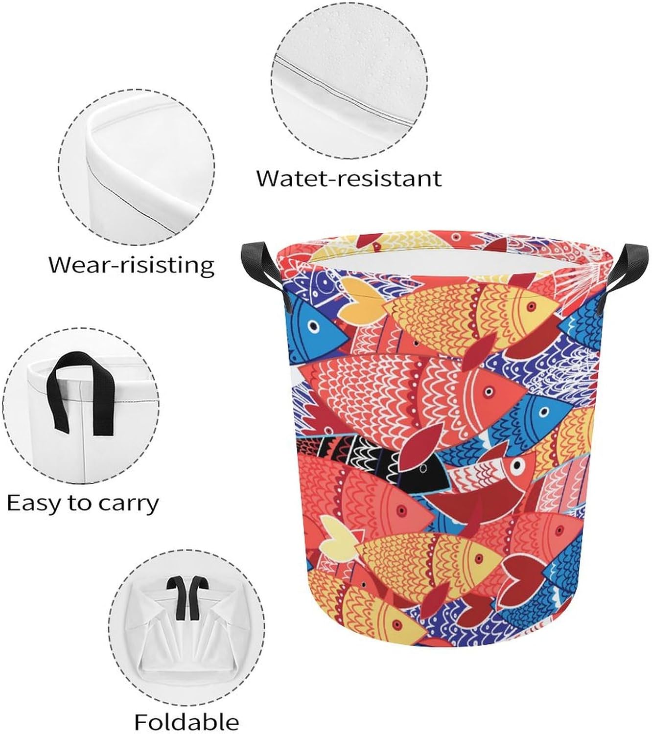 Cute Sea Animal Waterproof Laundry Hamper with Easy Carry Handles