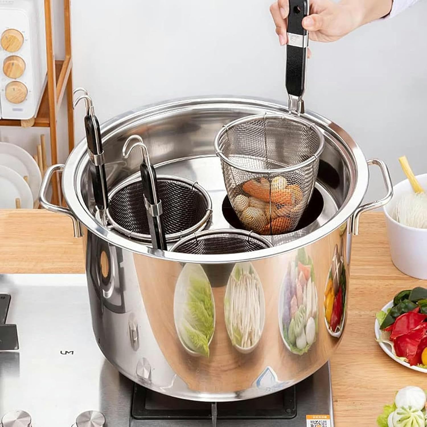 Multi-functional Stainless Steel Pasta Cooker with Strainer Basket
