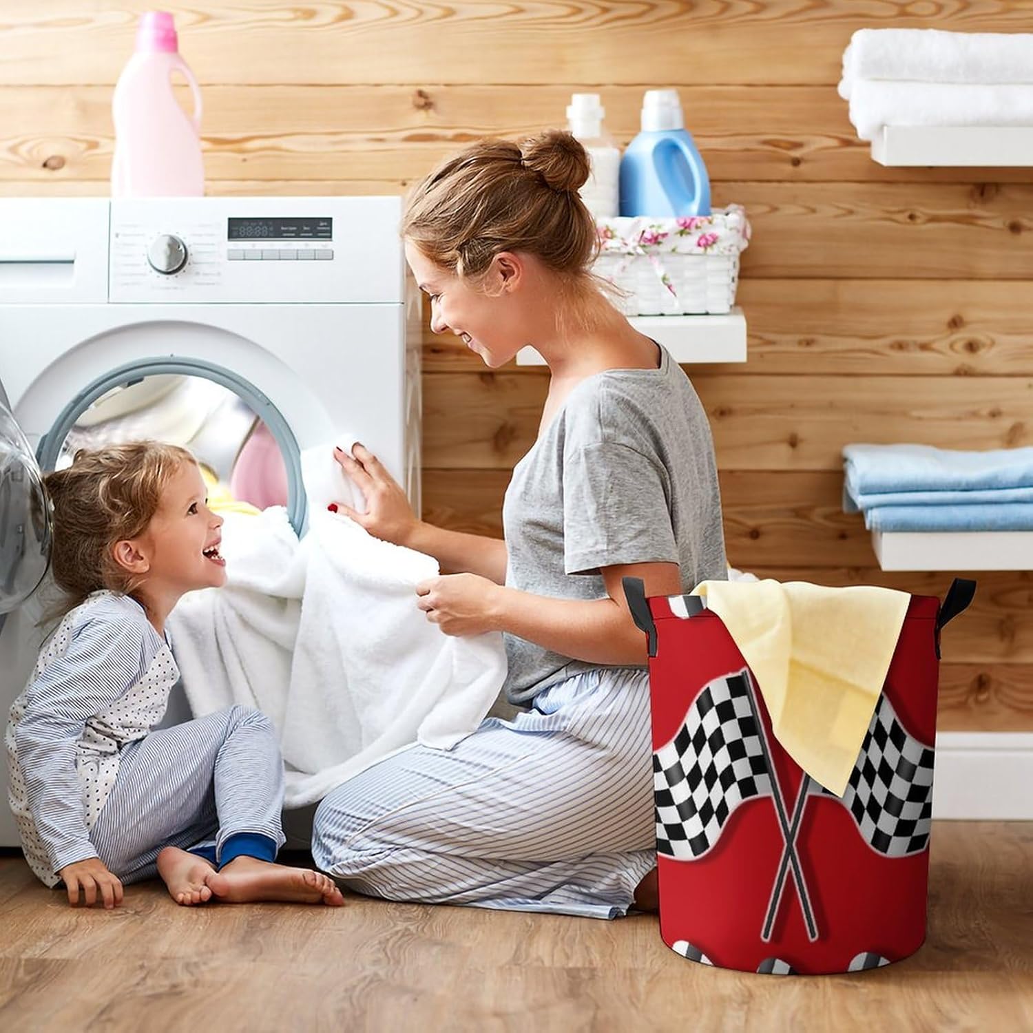 Fun Racecar Theme Laundry Hamper for Home or Travel Use
