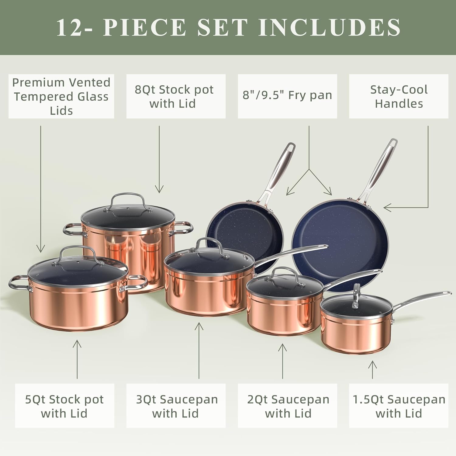 Nuwave Healthy Duralon Blue Ceramic Cookware Set