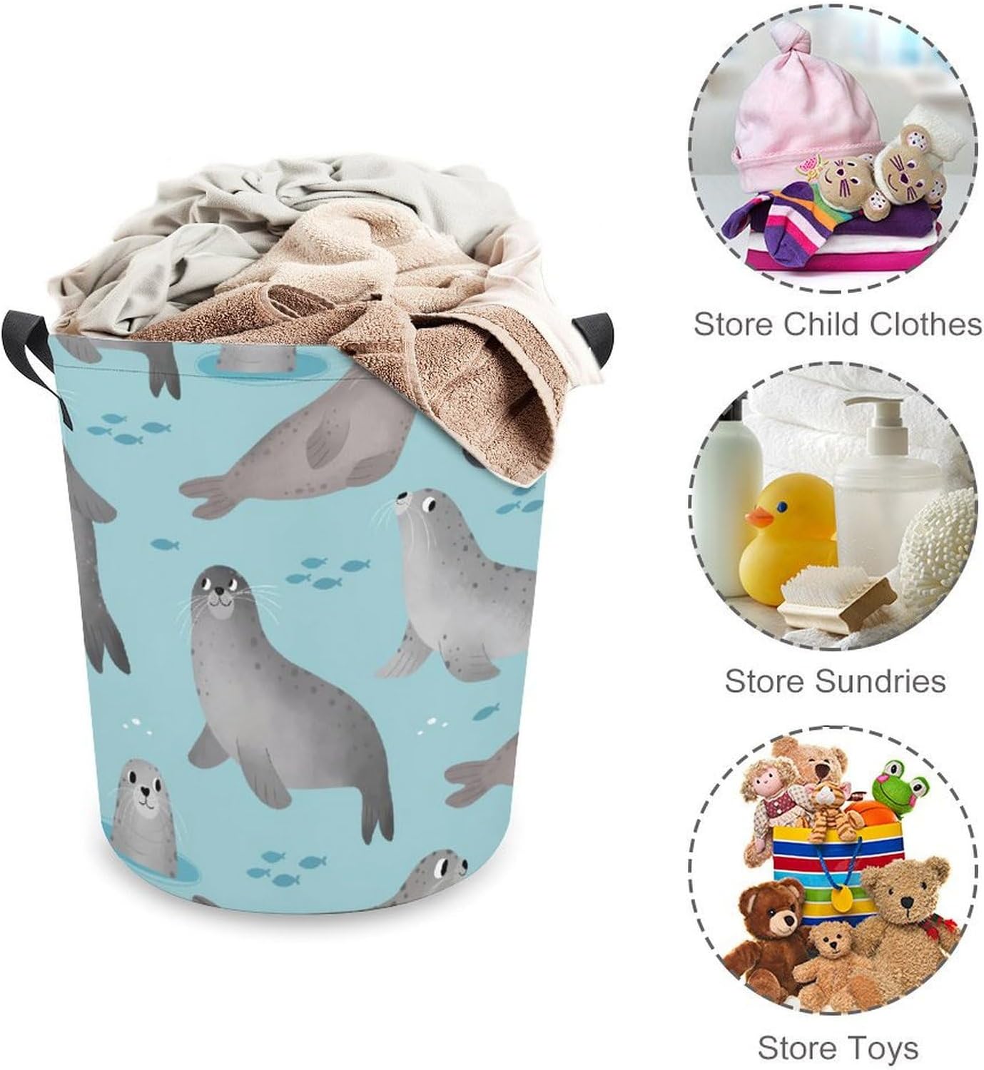 MEIKKO Cute Cartoon Laundry Hamper Waterproof Clothes Basket with Easy Carry Handles