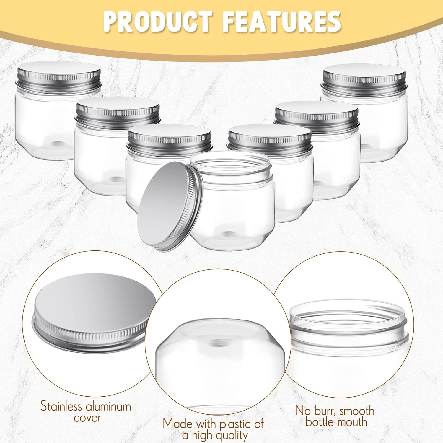 Tanlade 60-Piece Clear Plastic Mason Jars with Lids