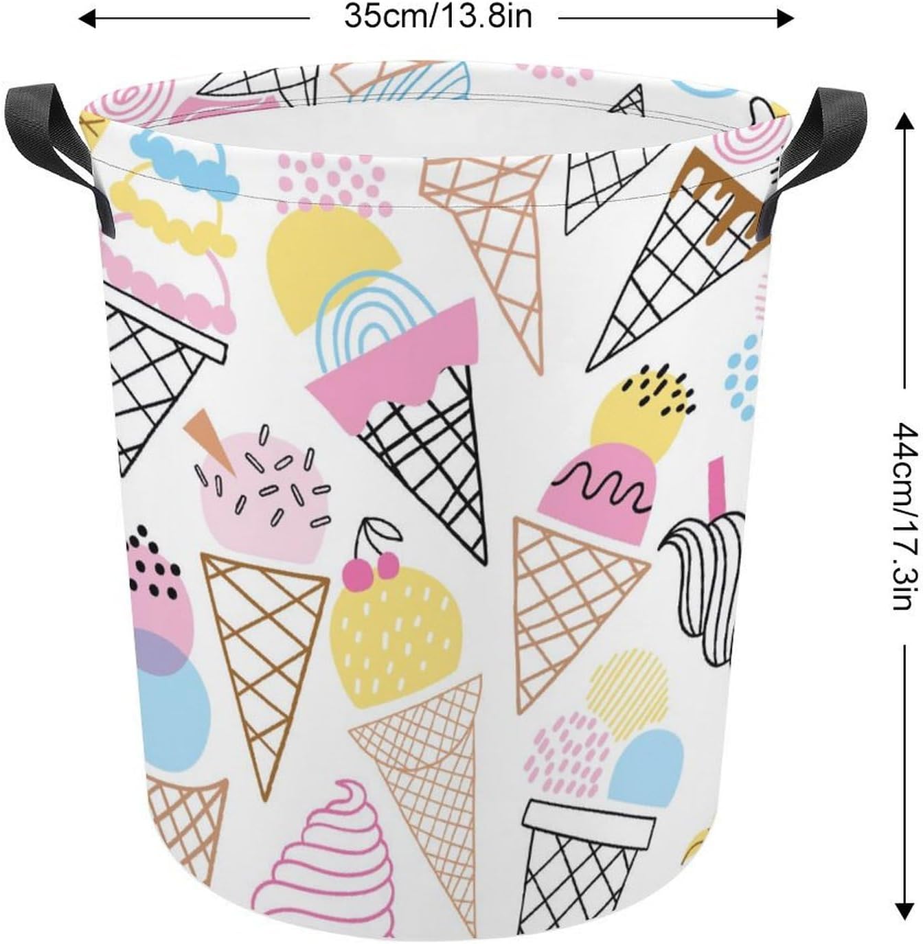 Cute Summer Ice Cream Collapsible Laundry Hamper for Family Dorm Use