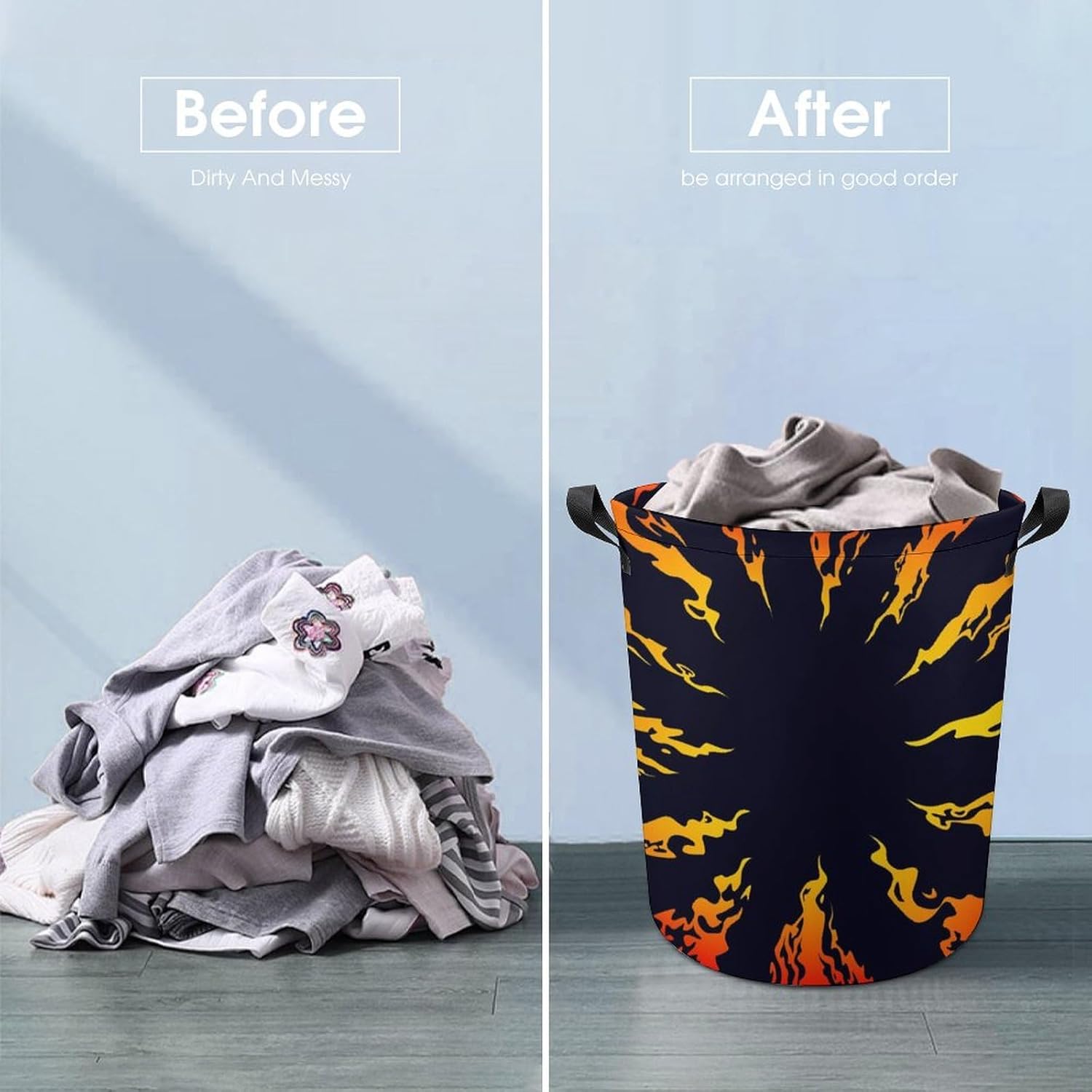Fire Black Background Waterproof Laundry Hamper with Easy Carry Handles
