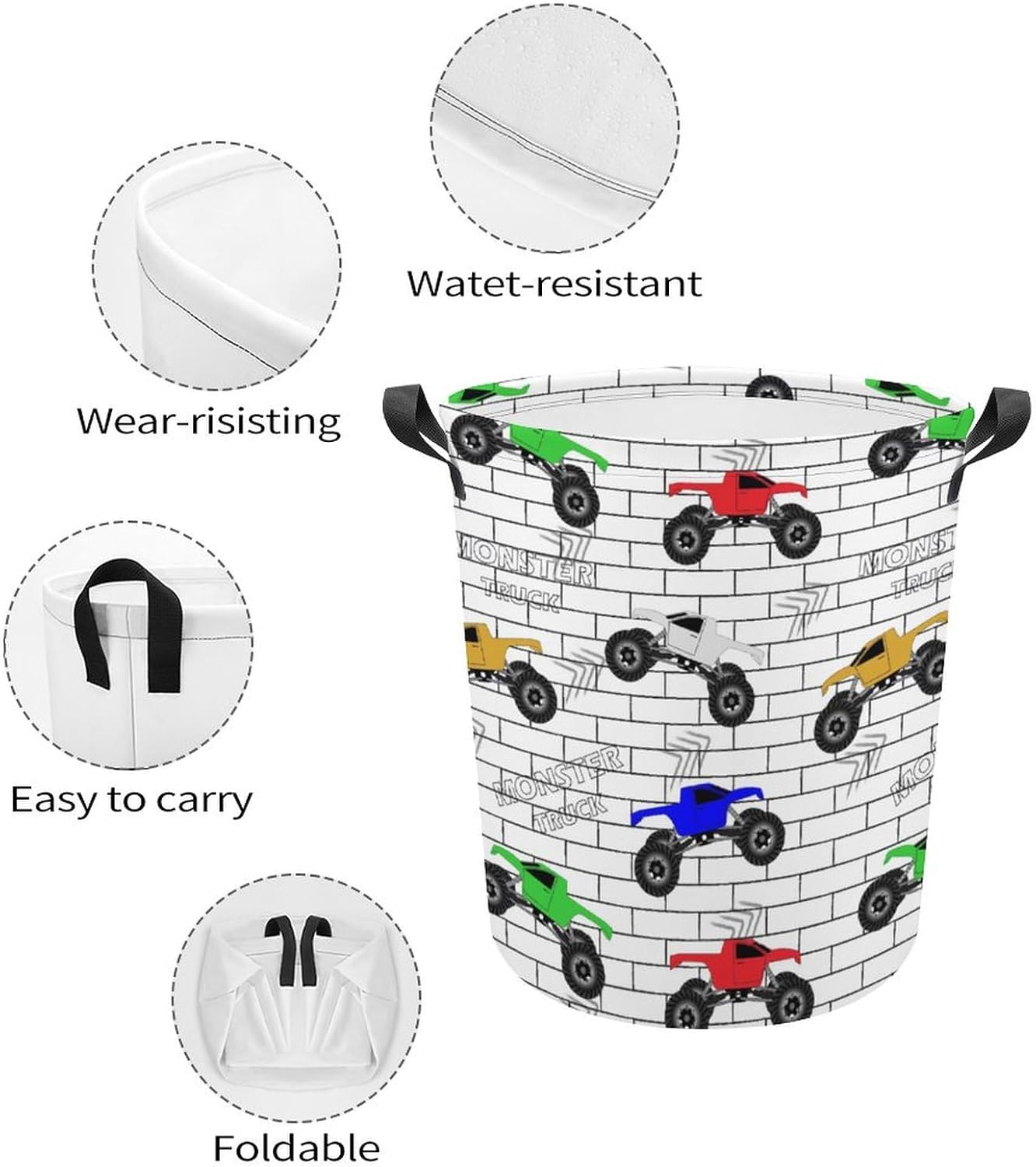 MEIKKO Multicolored Cars Monster Track Laundry Hamper