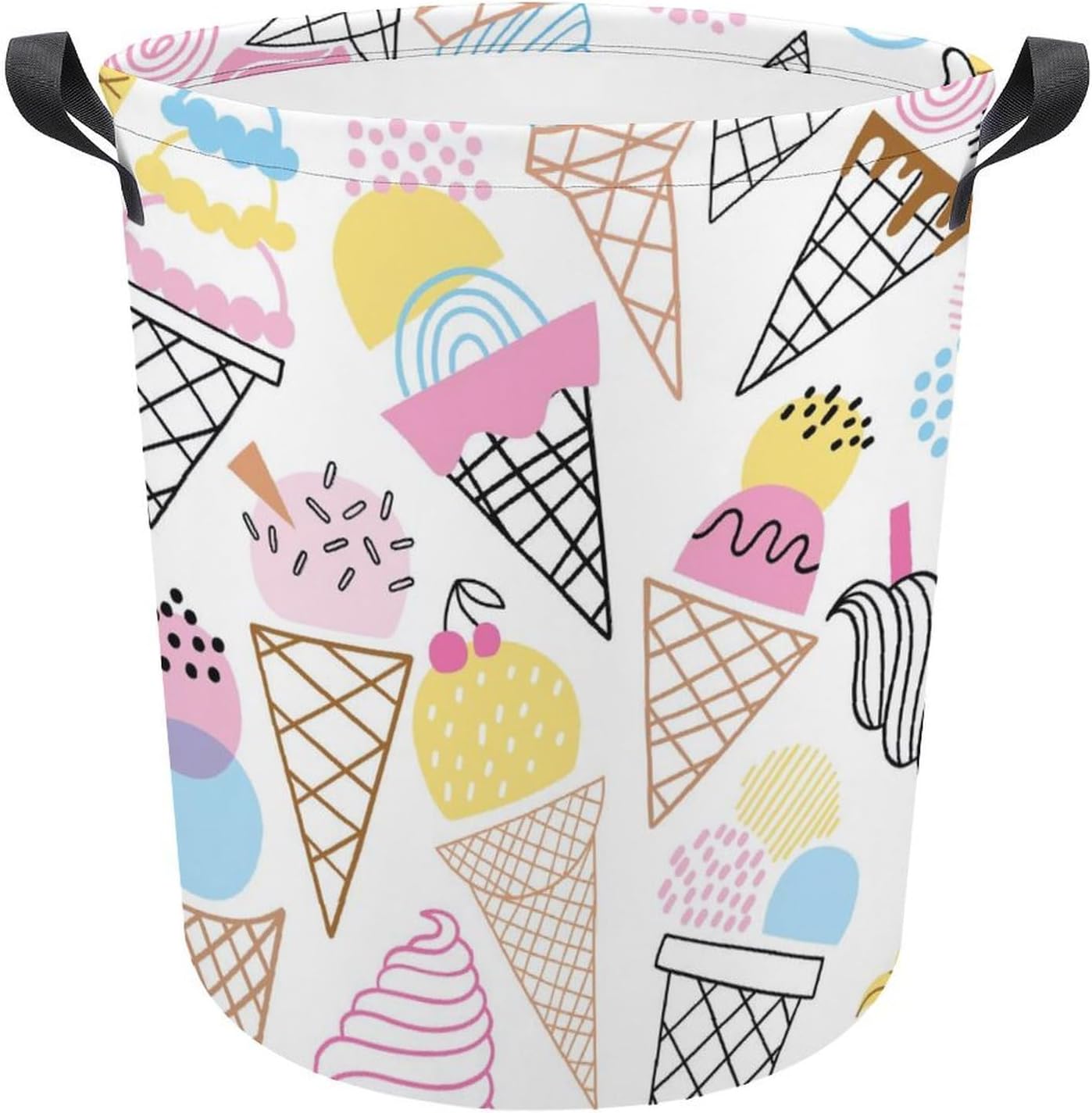 Cute Summer Ice Cream Collapsible Laundry Hamper for Family Dorm Use