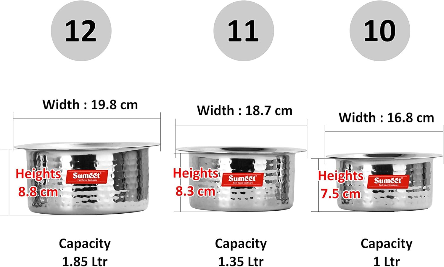 Sumeet Stainless Steel Hammered Texture 3-Piece Cookware Set
