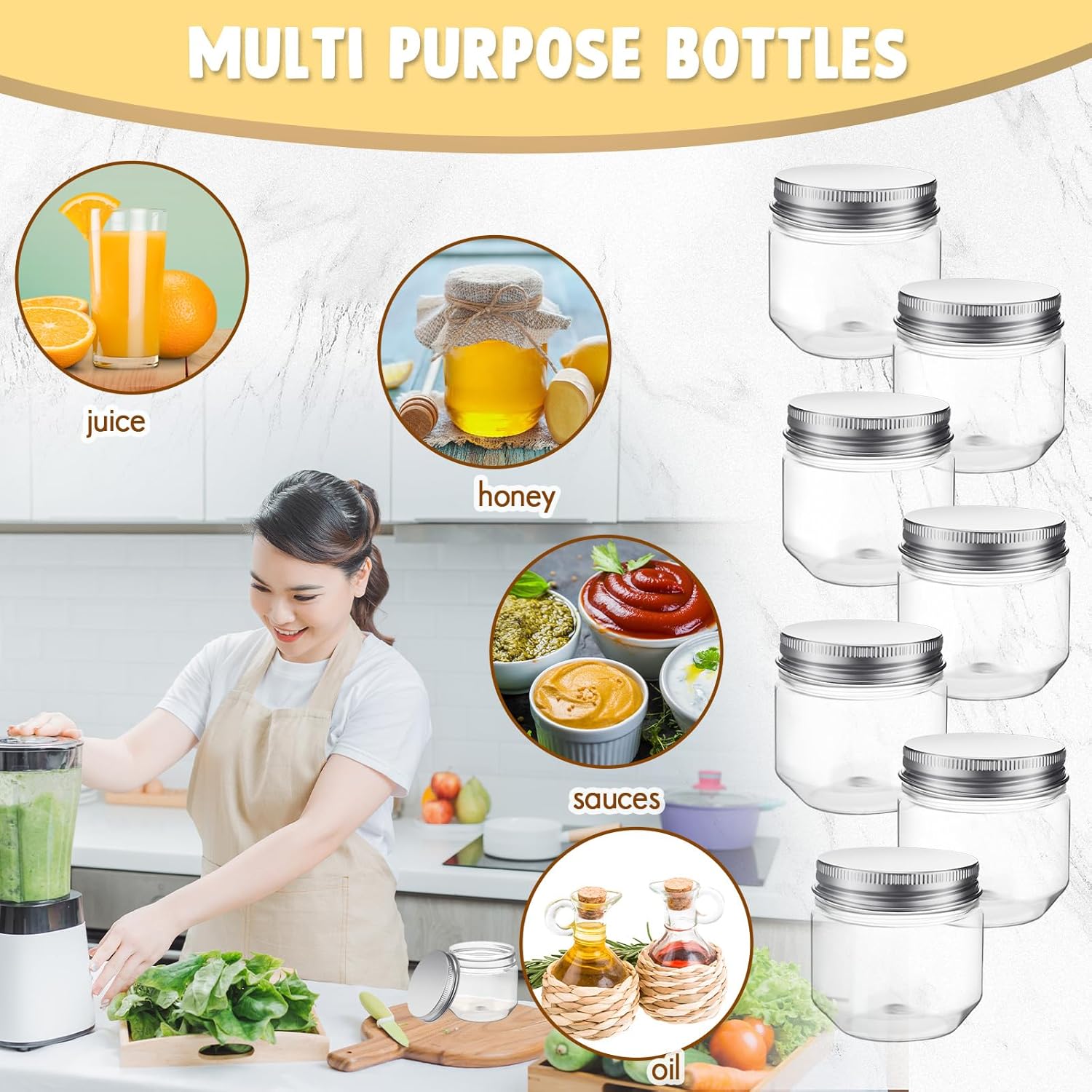 Tanlade 60-Piece Clear Plastic Mason Jars with Lids