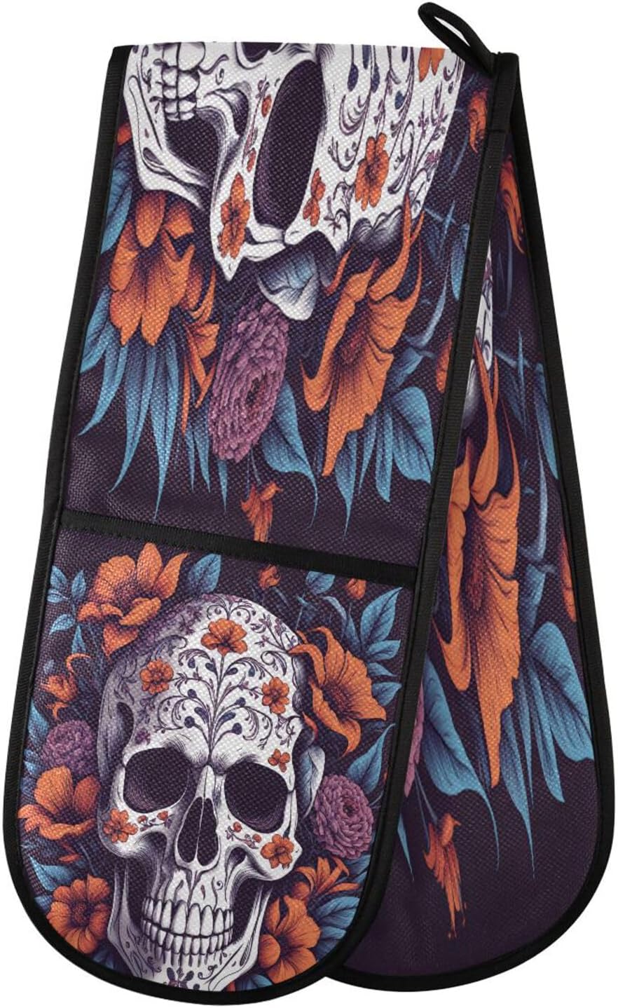Quteprint Halloween Floral Skull Skeleton Oven Mitts