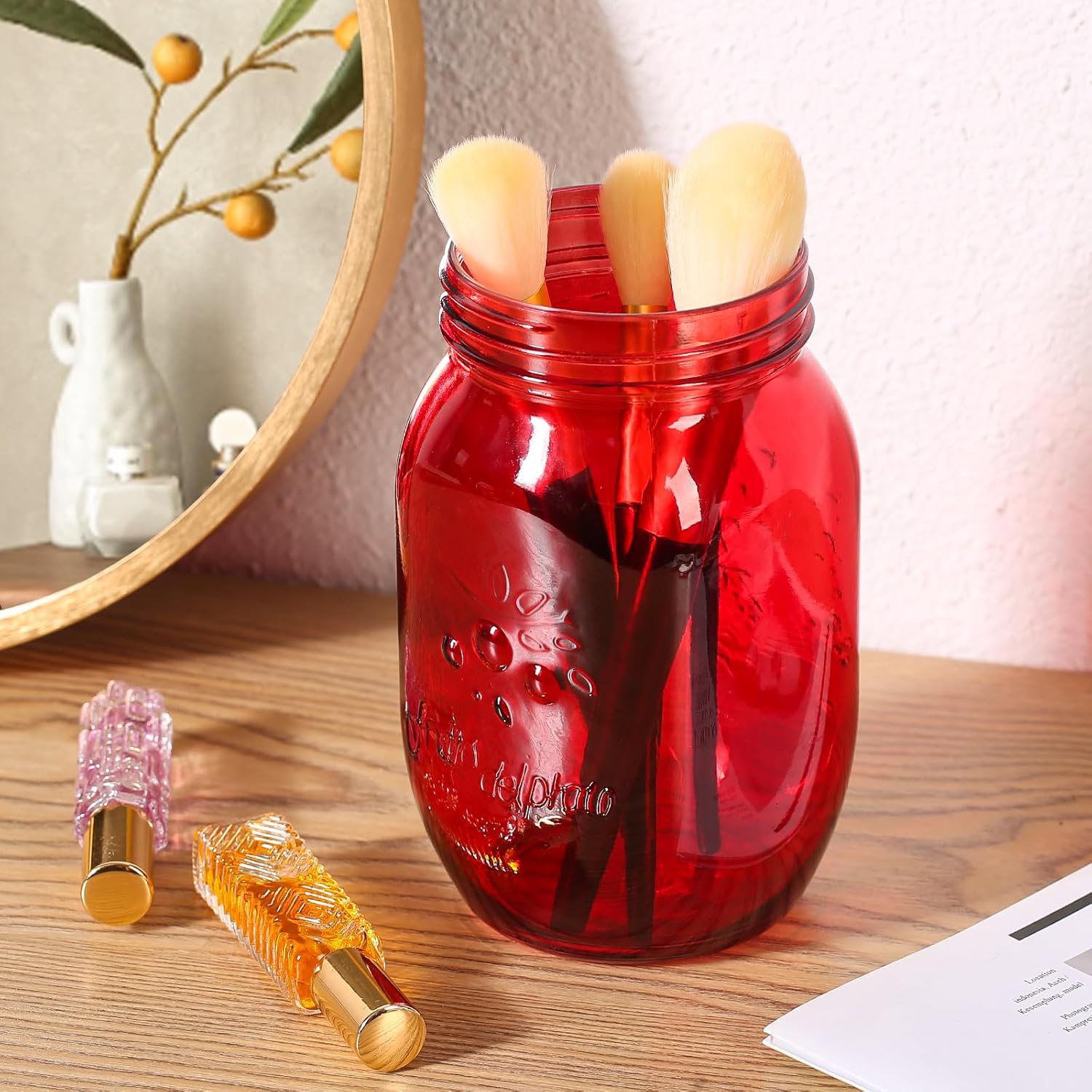 Amzcku 32oz Red Mason Jars with Lids 6 Pack