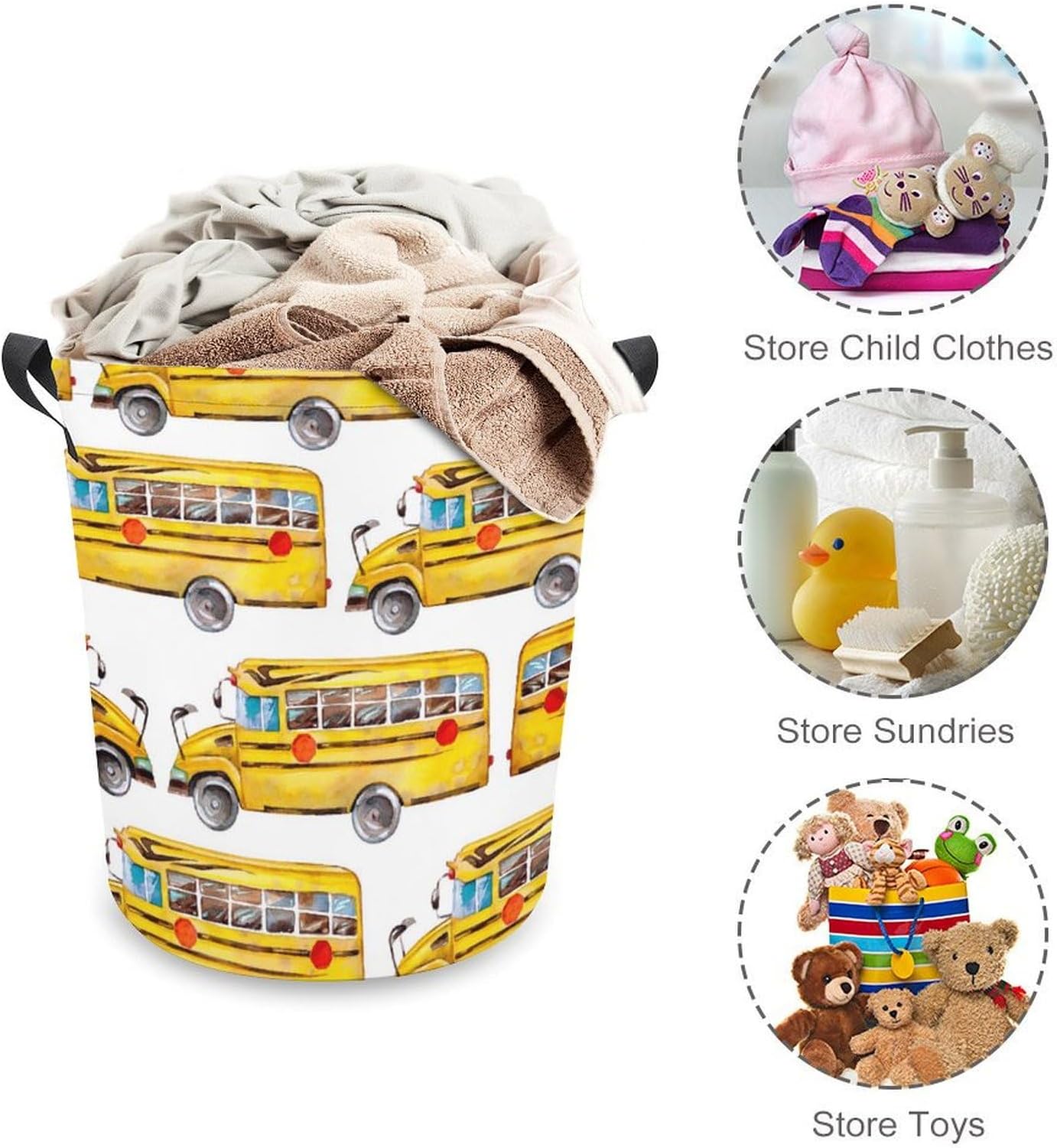 Meiko Cute Yellow Bus Rainbow Laundry Hamper