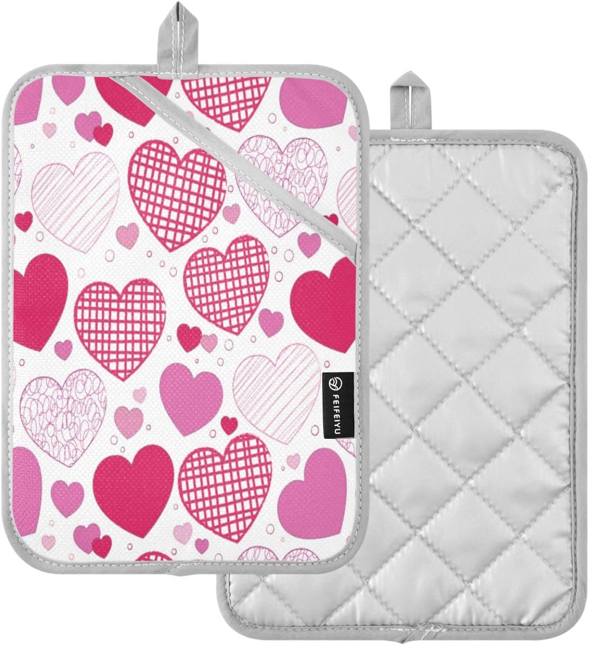 Heat-Resistant Doodle Hearts Pot Holder Set
