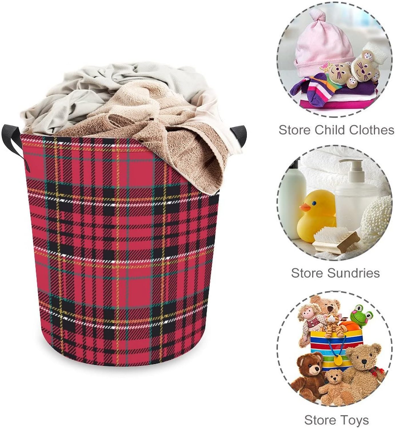 Christmas Plaid Tartan Laundry Hamper Multi-Purpose Organizer