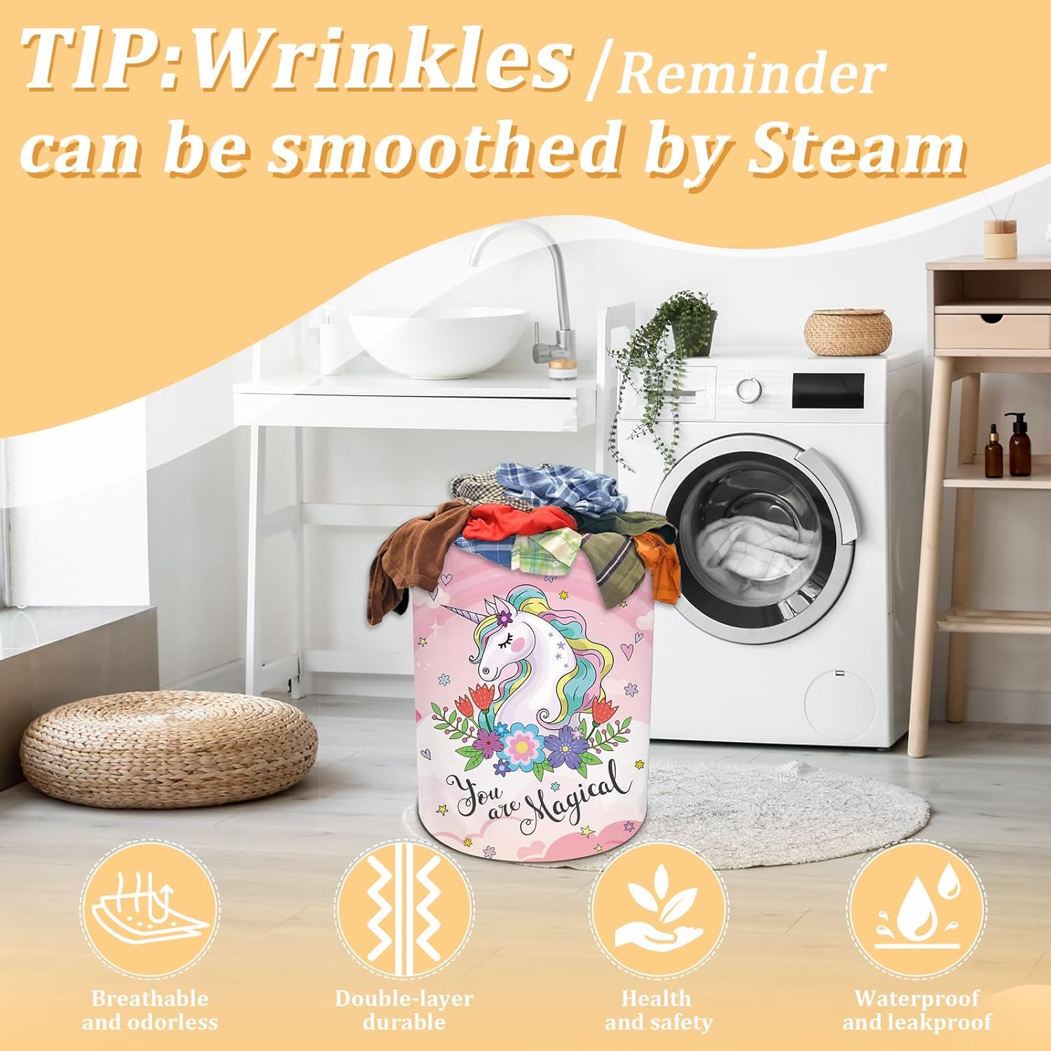 Waterproof Foldable Laundry Hamper Pink Floral Design by SLHFDKL