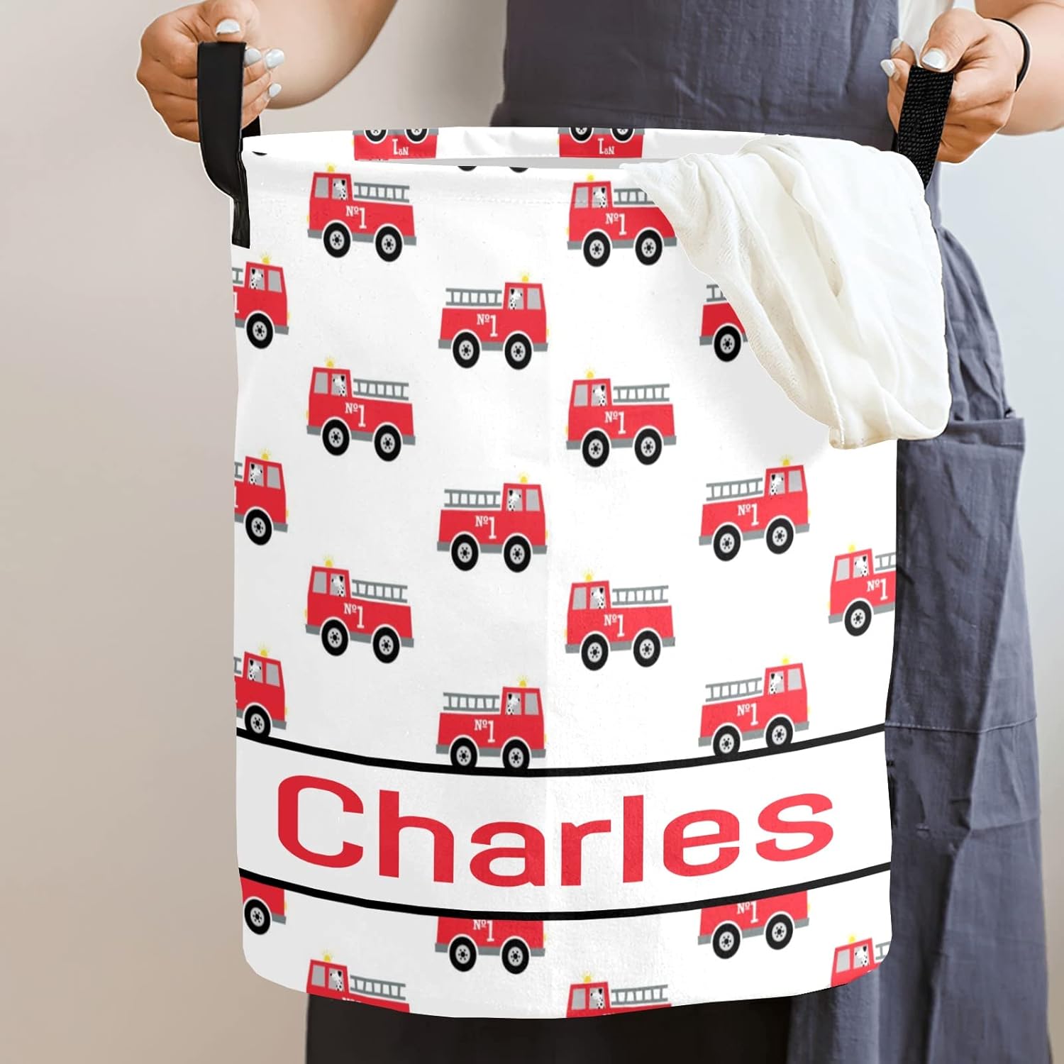 Fire Truck Pattern laundry basket custom with name