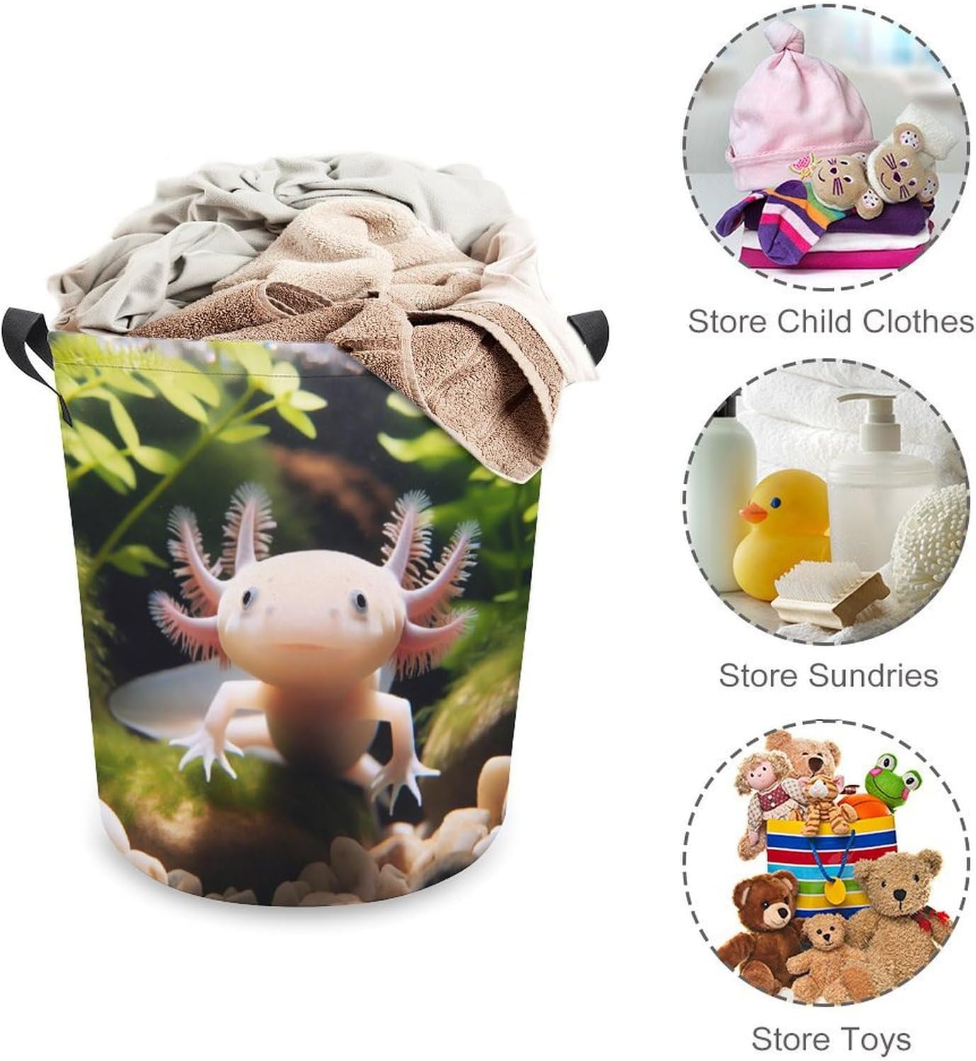 MEIKKO Cute Axolotl Nature Laundry Hamper