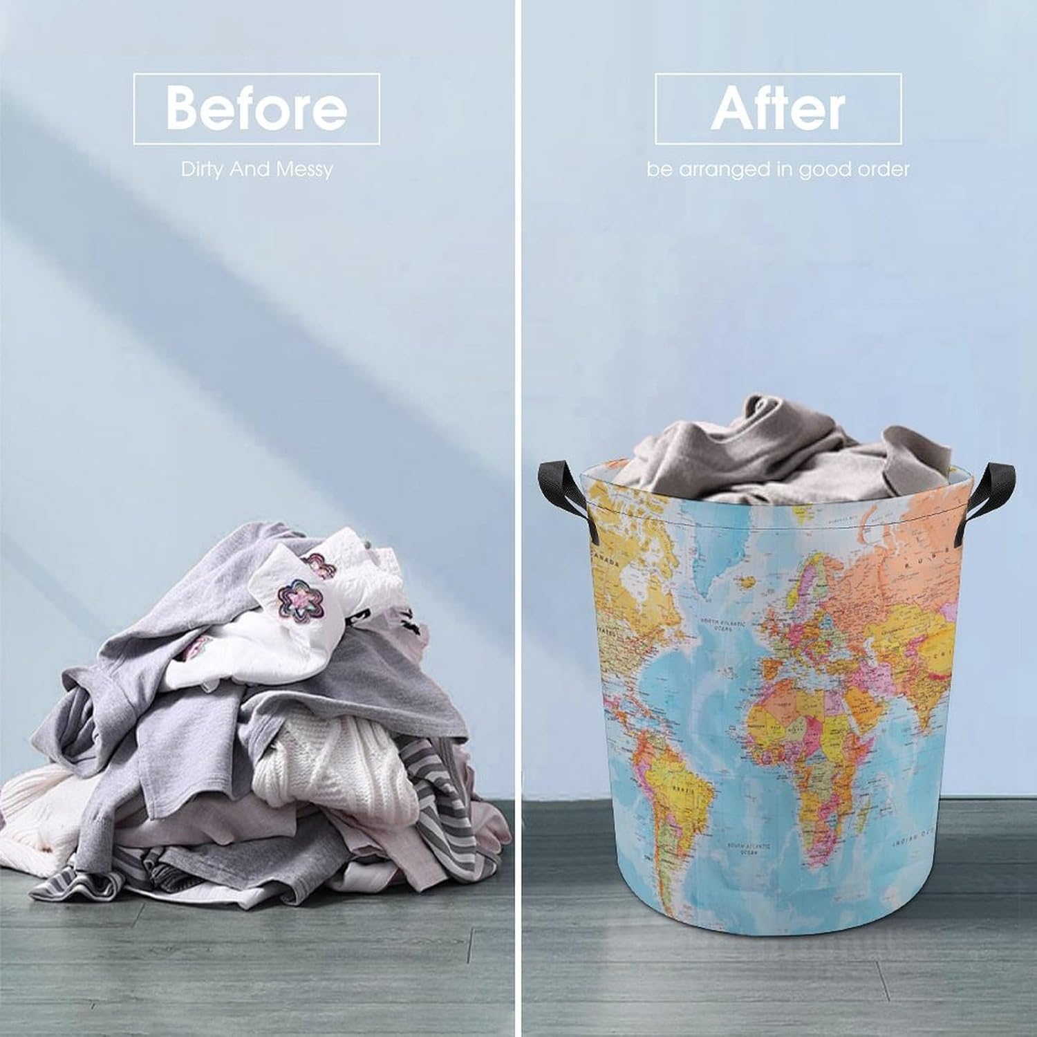 MEIKKO Map of The World Laundry Basket
