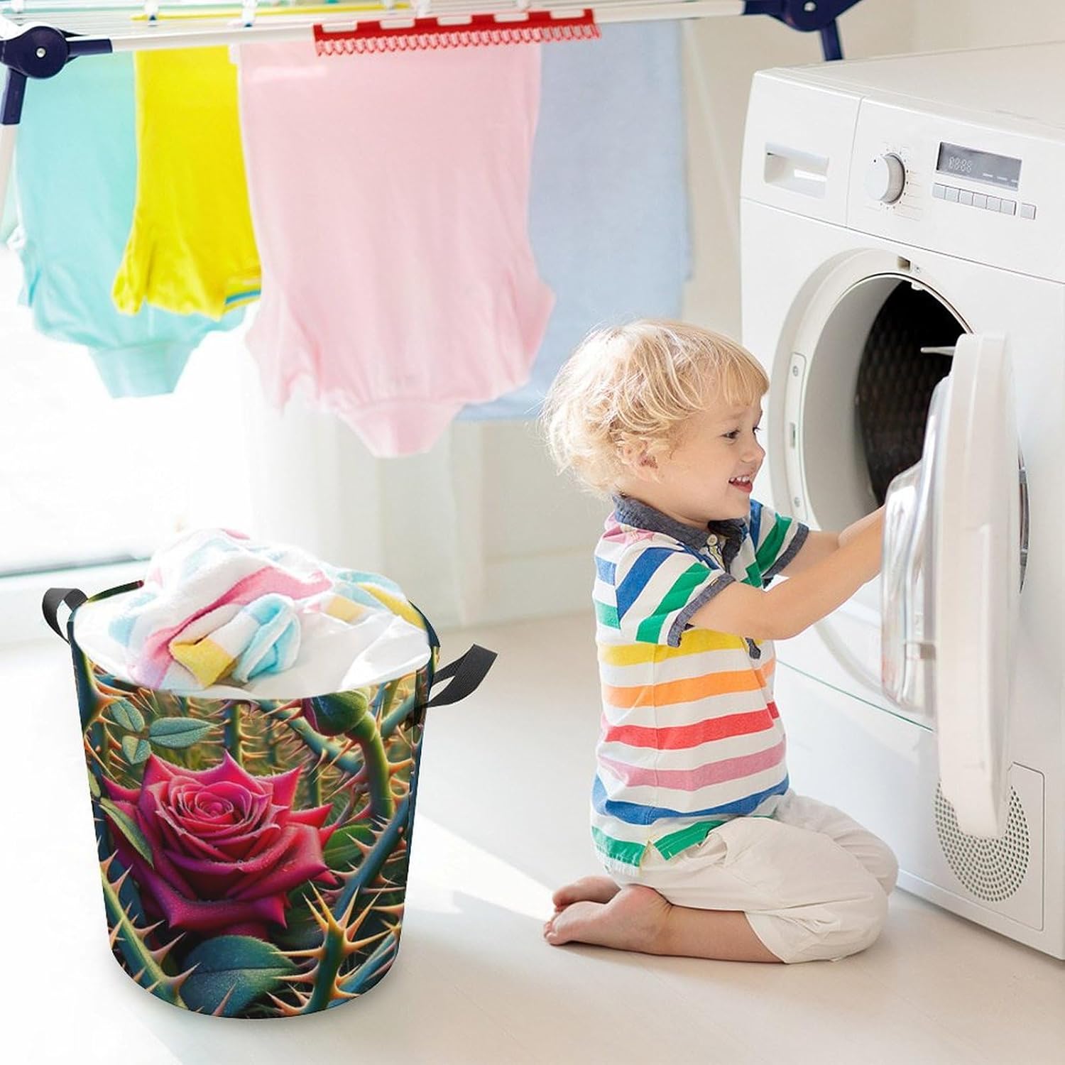 MEIKKO Rose Among Thorns Laundry Hamper Waterproof Collapsible