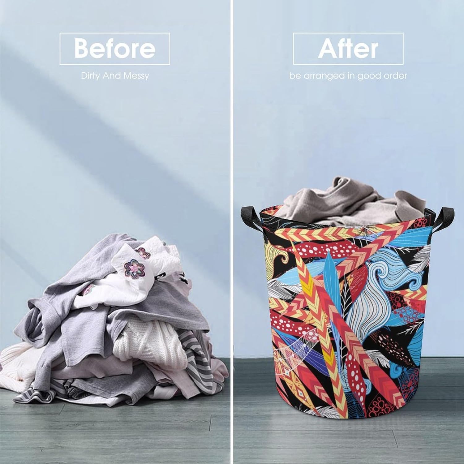 Meiko Leaves FEATHERS embellished Vintage Laundry Hamper