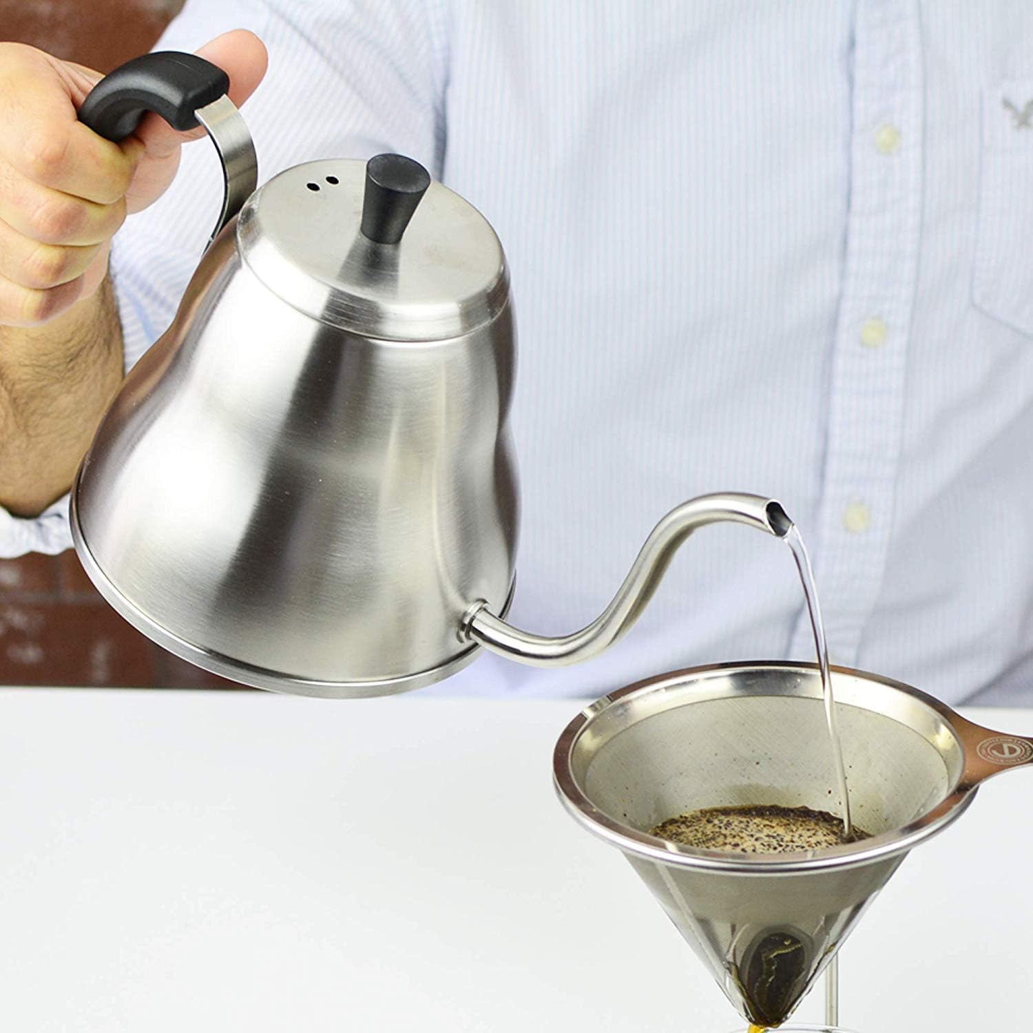 Premium Coffee Tea Kettle with thermometer and stovetop pour over