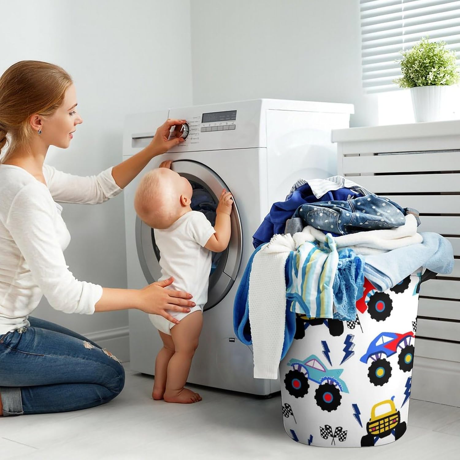MEIKKO Monster Truck Laundry Basket with Handles