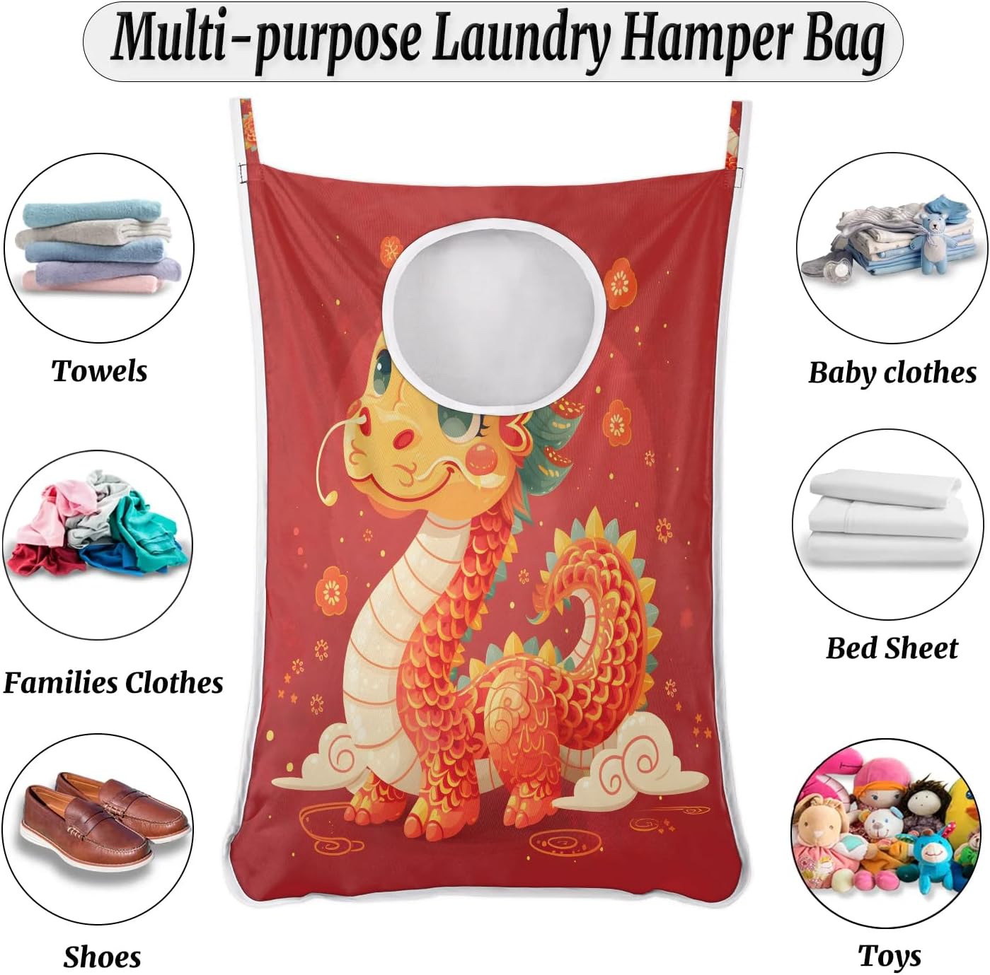 Hanging Laundry Hamper Bag Cute Dragon Design