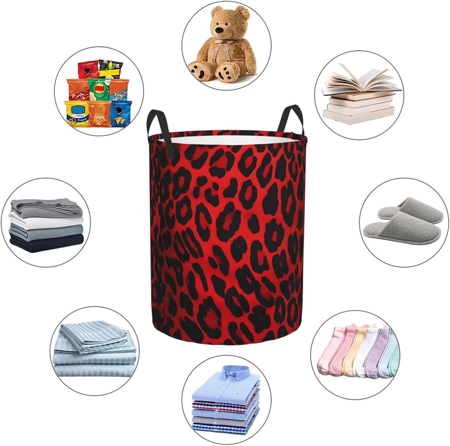 Large Laundry Basket Red Leopard Pattern