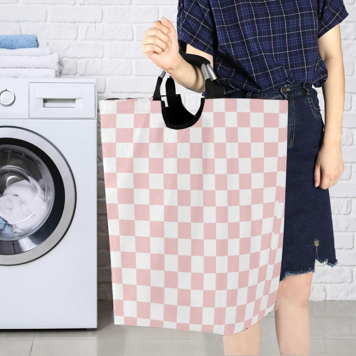 Cozy Pink Checkered Racing Baby Laundry Basket for Kids