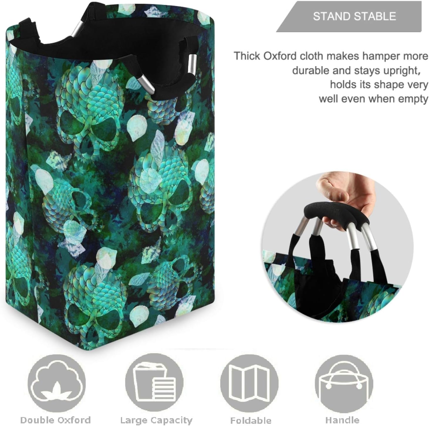 Visesunny Mermaid Scale Seashell Large Capacity Laundry Basket