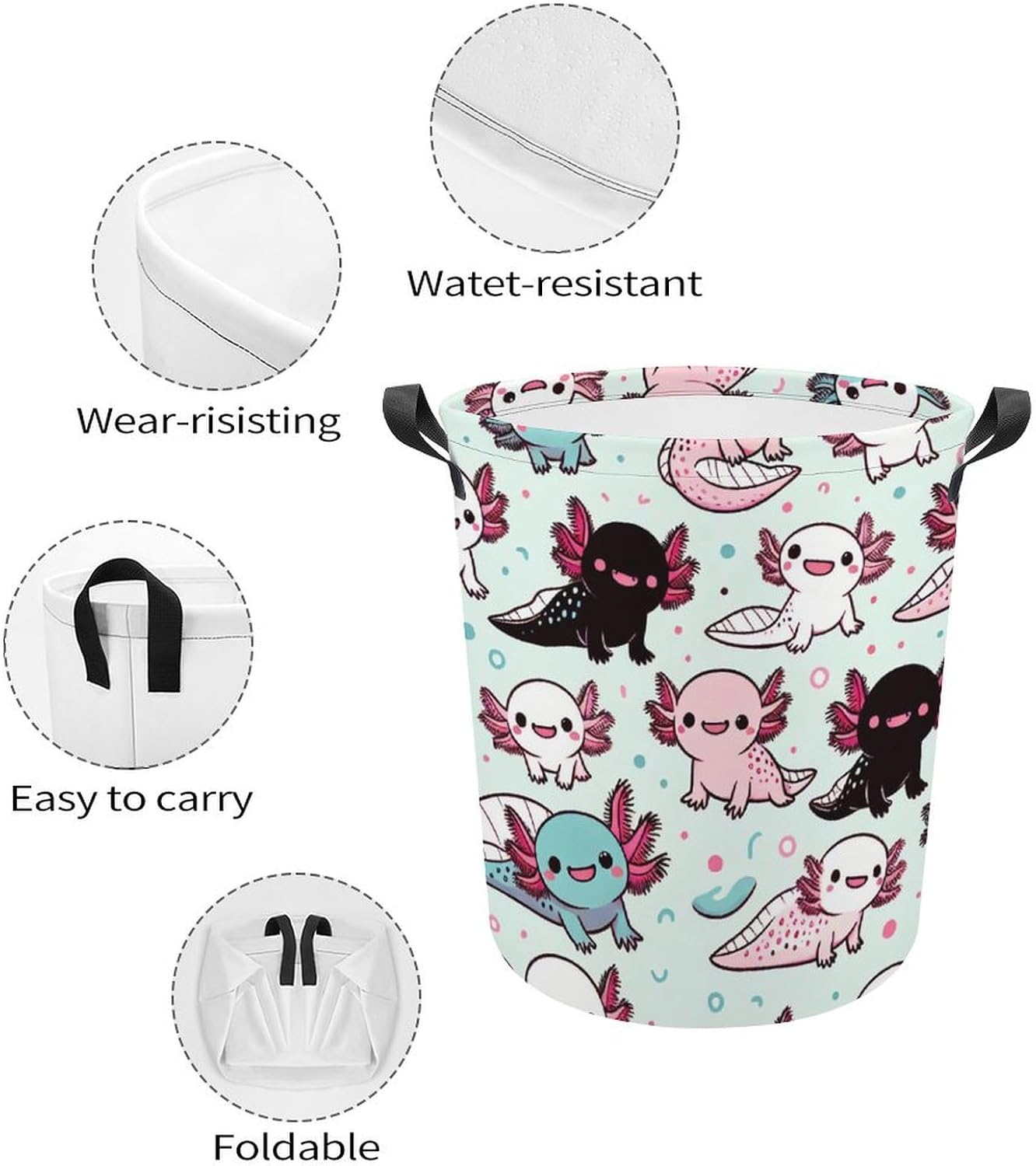 Cartoon Axolotl Laundry Hamper Waterproof Fun