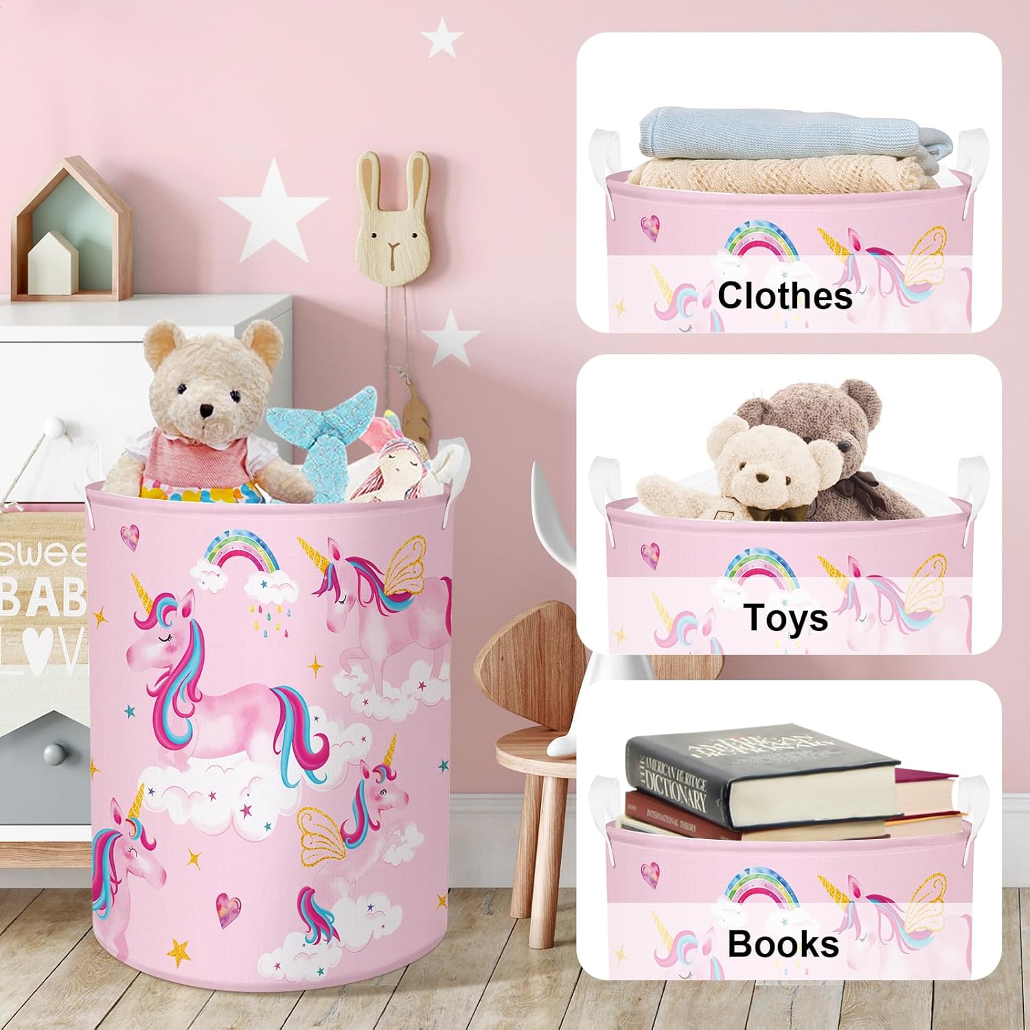 Rainbow Unicorn Laundry Basket 45L nursery storage