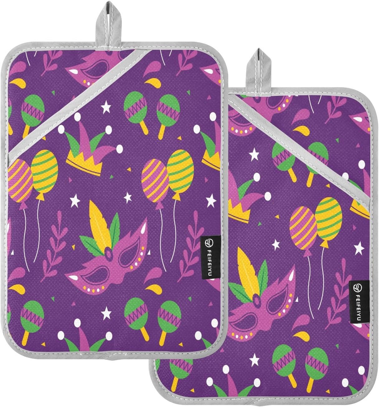 Mardi Gras Pot Holders Heat-Resistant Oven Mitts for Cooks