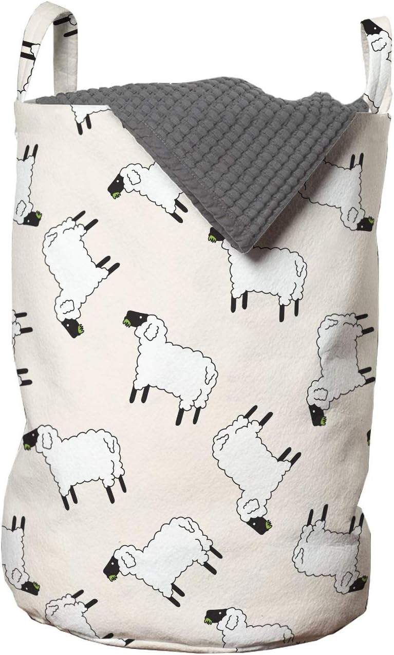 Ambesonne Cartoon Sheep Laundry Bag 13x19 White Black Green with Handles