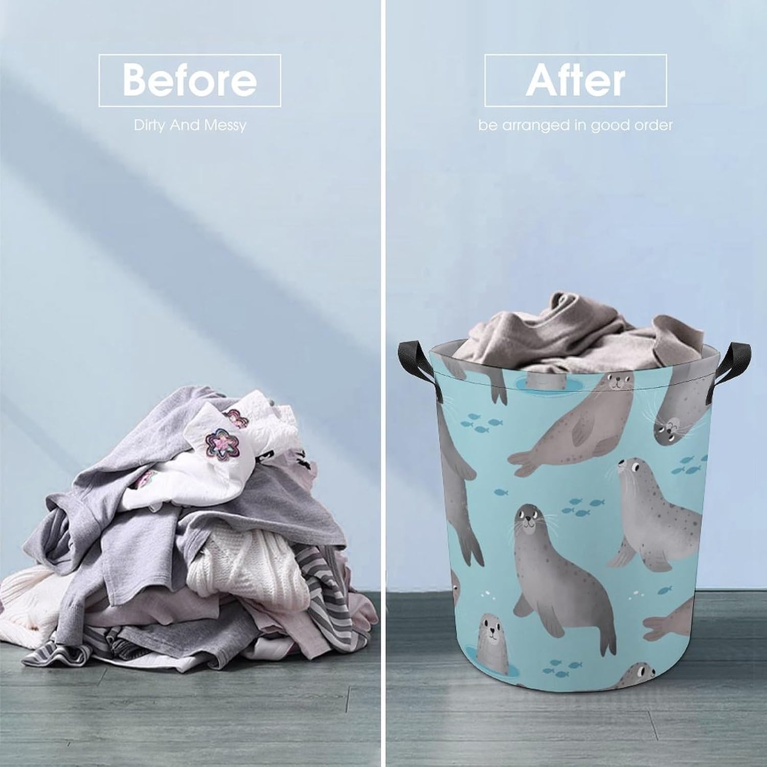 MEIKKO Cute Cartoon Laundry Hamper Waterproof Clothes Basket with Easy Carry Handles