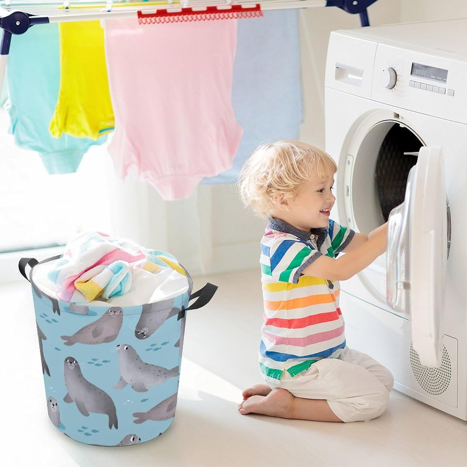 MEIKKO Cute Cartoon Laundry Hamper Waterproof Clothes Basket with Easy Carry Handles