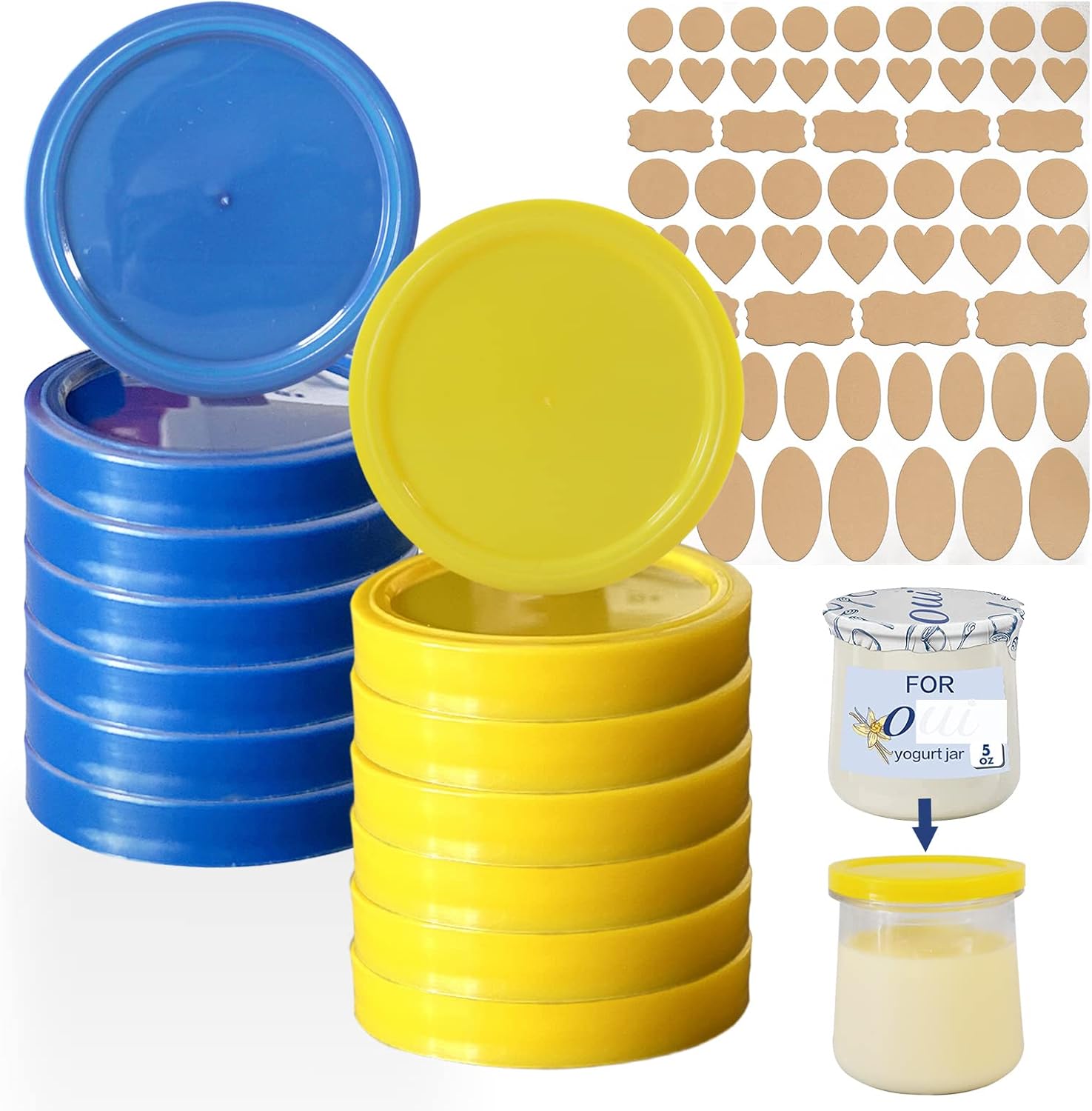 gocola Jar Lids for Oui - 12 Pack Clear with Labels