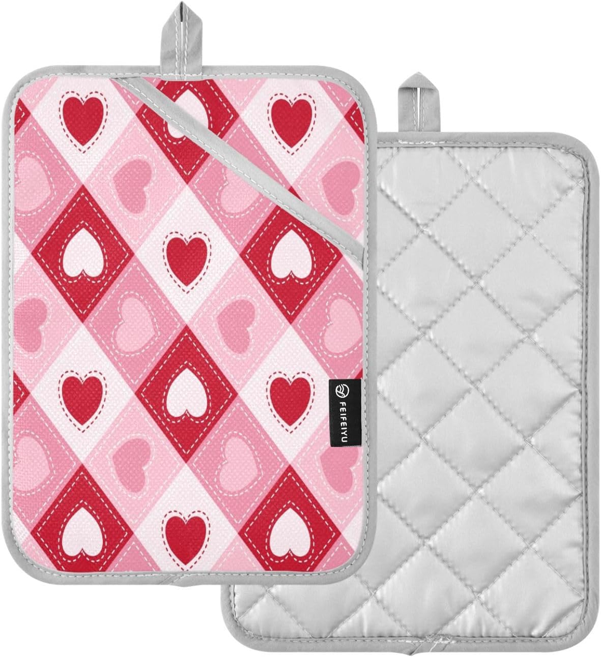 Kcldeci Heart-Plaid 2-Pack Heat-Resistant Potholders