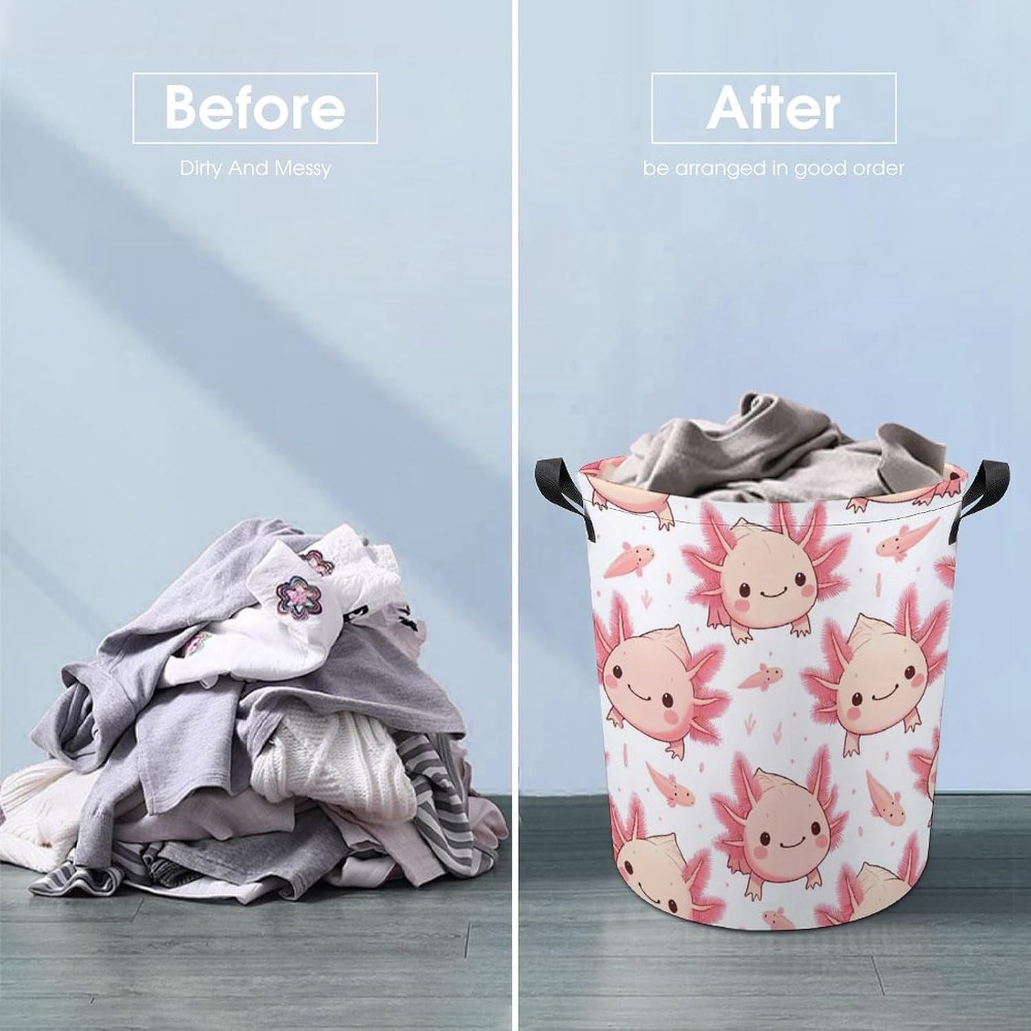 Cartoon Axolotl Pink Laundry Hamper