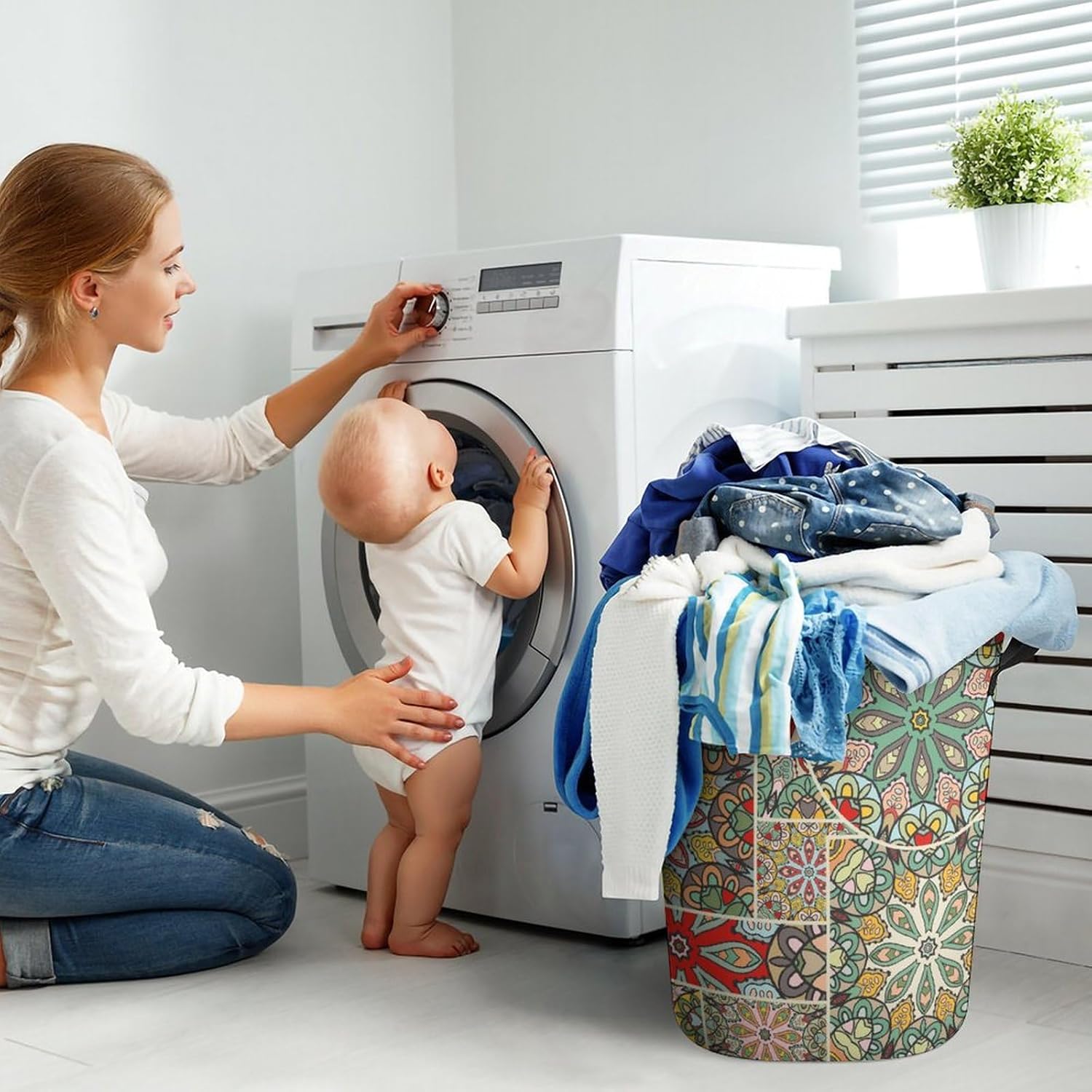 Ethnic Mosaic laundry hampers with Easy Carry Handles