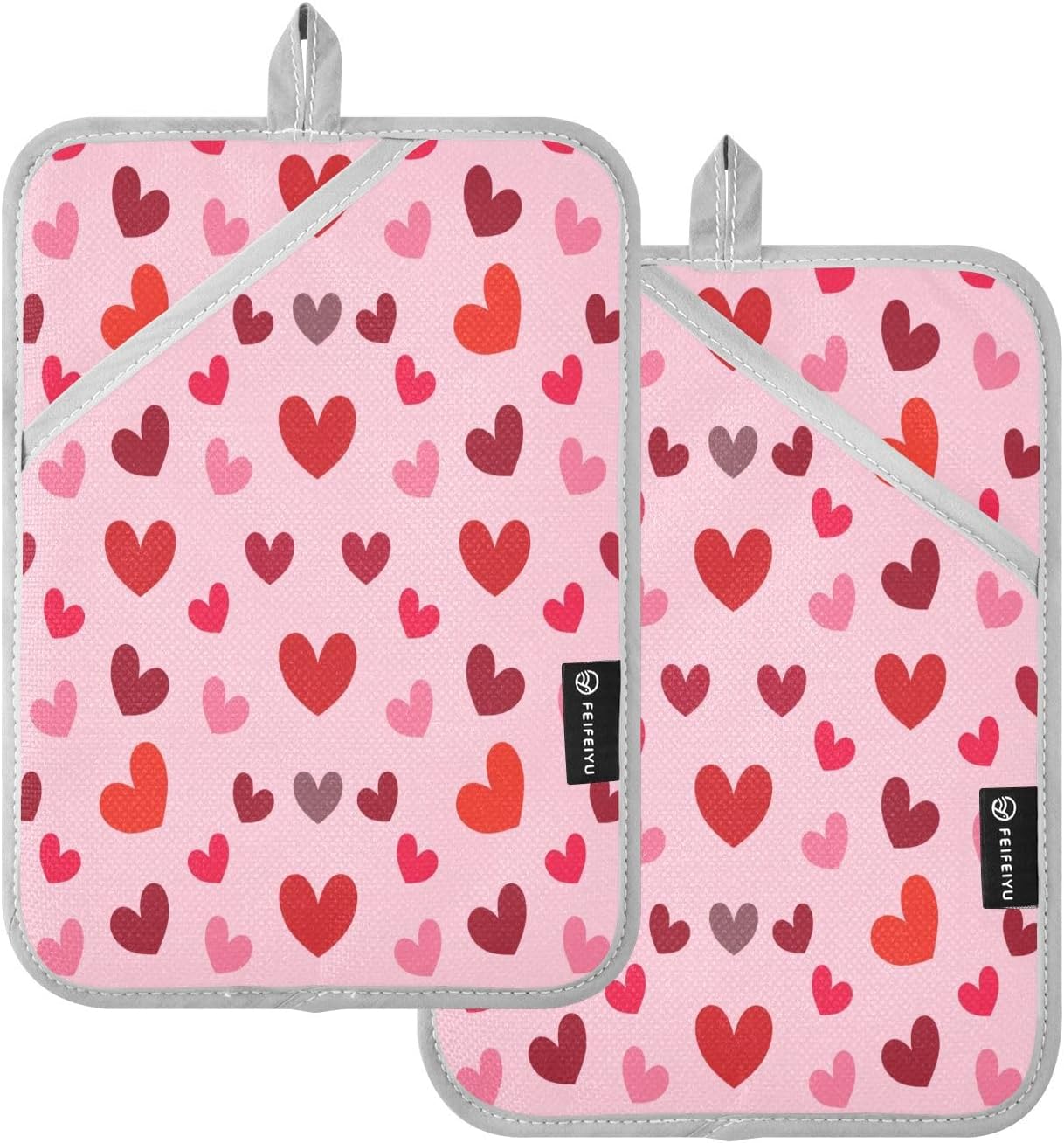 Kcldeci Cute Hearts 2-Pack Heat-Resistant Potholders