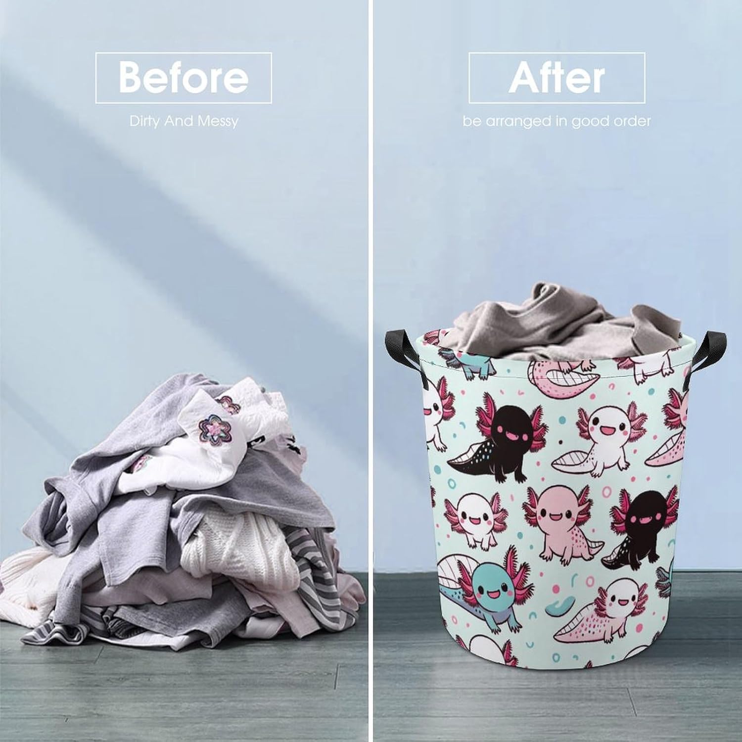 Cartoon Axolotl Laundry Hamper Waterproof Fun