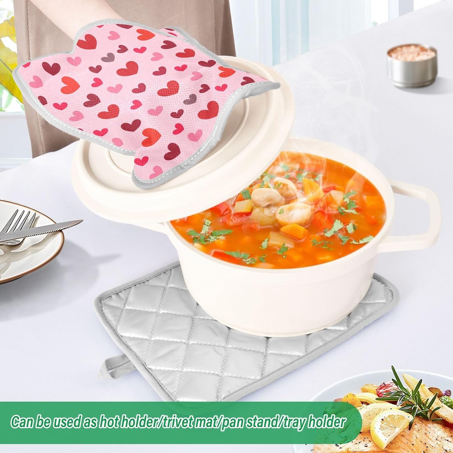 Kcldeci Cute Hearts 2-Pack Heat-Resistant Potholders