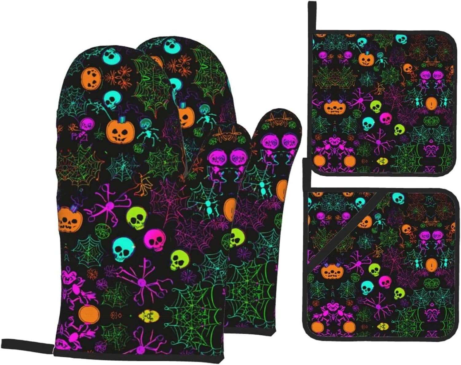 Halloween Skull Print Oven Mitts Set of 4